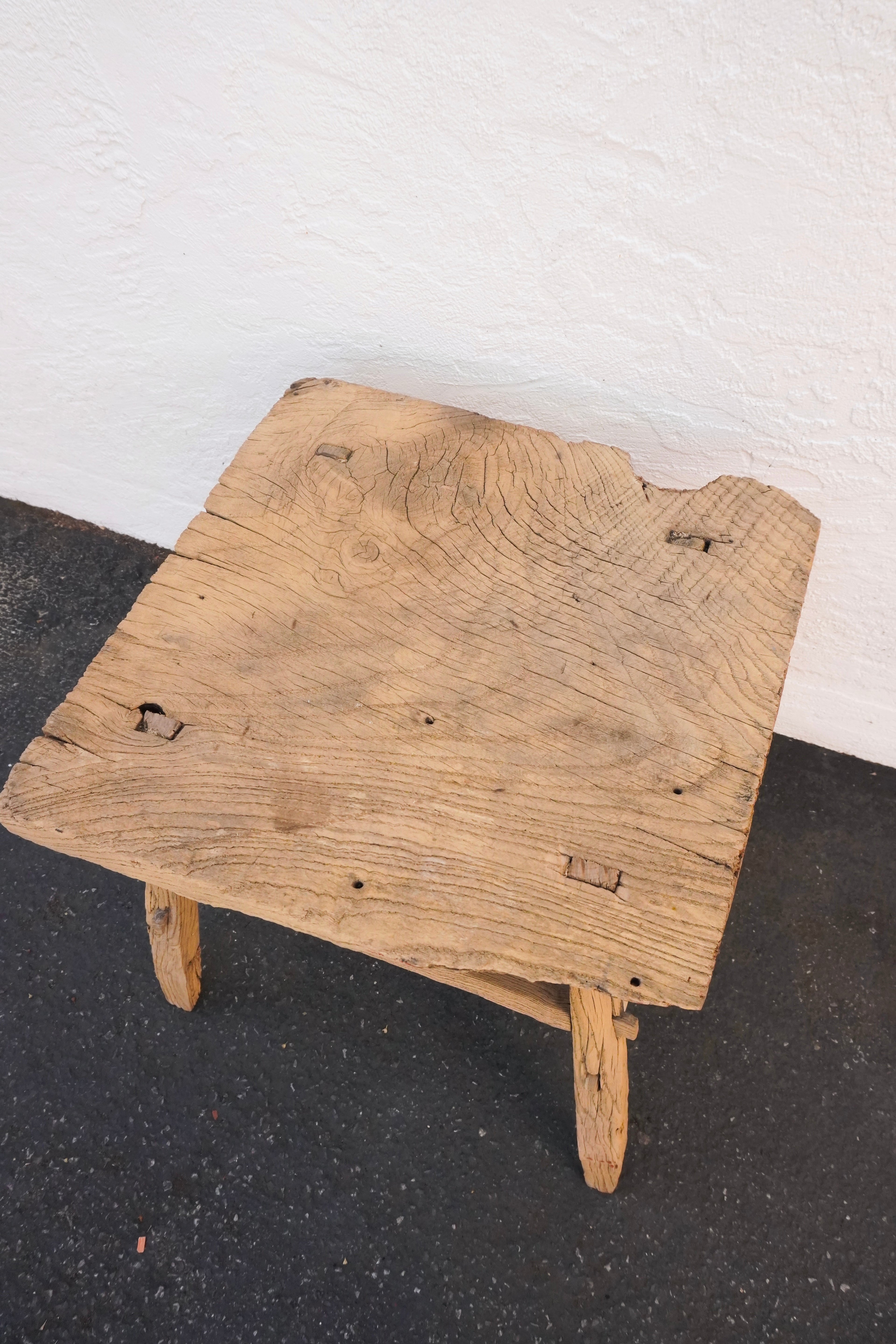 QingYing Vintage Rustic Wood Stool Side Table