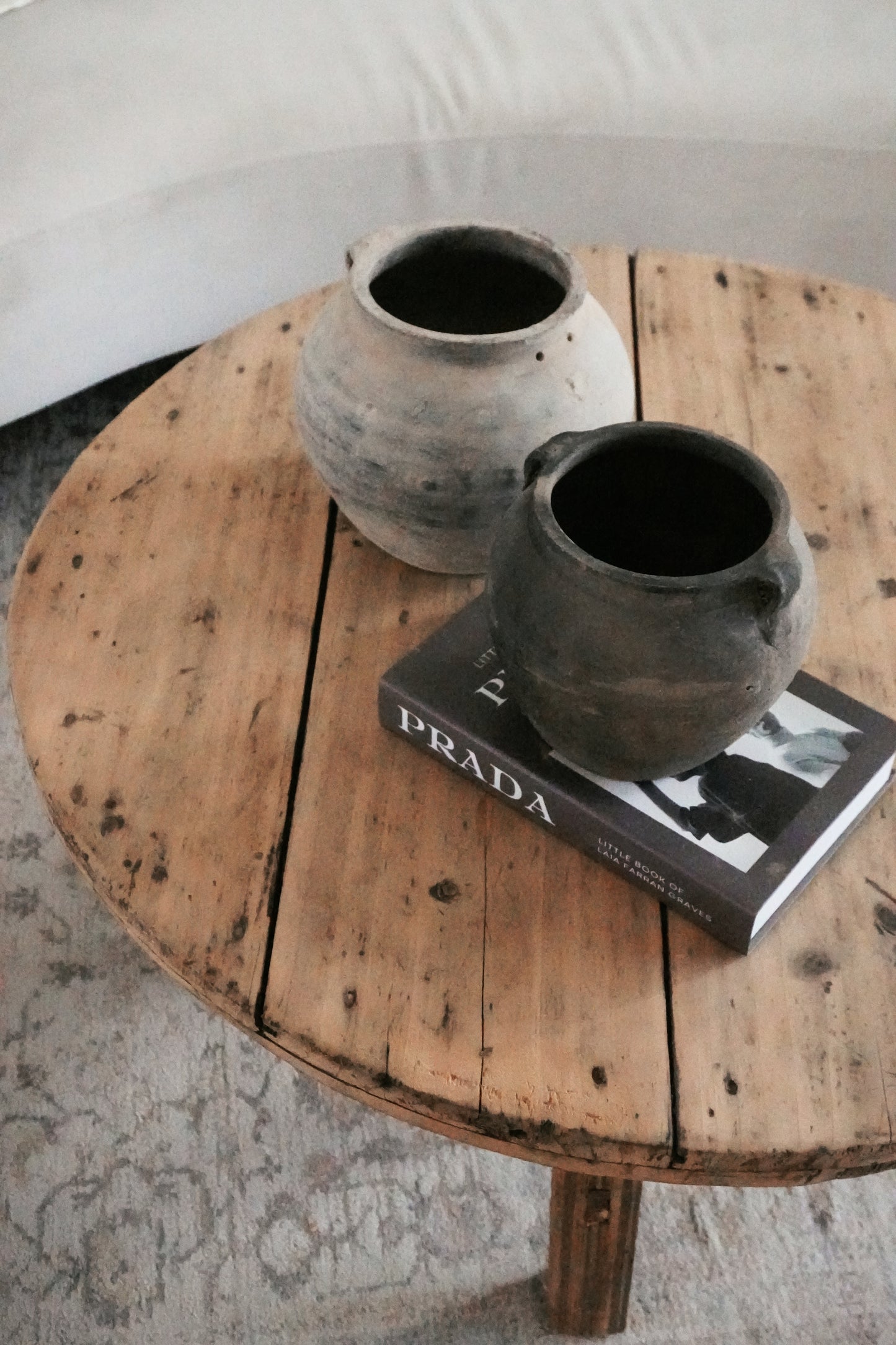 Vintage Round Pine Wood Coffee Table