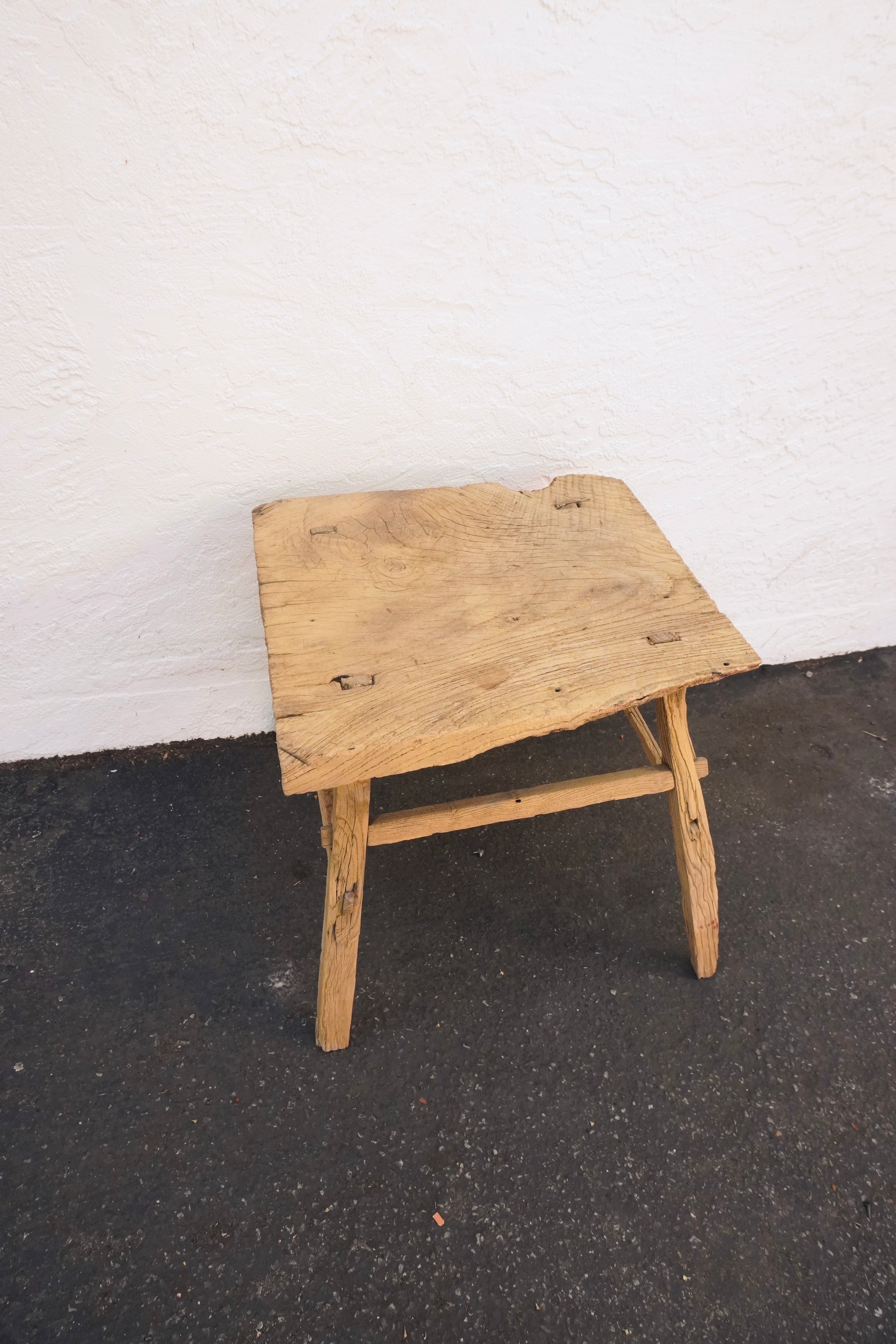 QingYing Vintage Rustic Wood Stool Side Table
