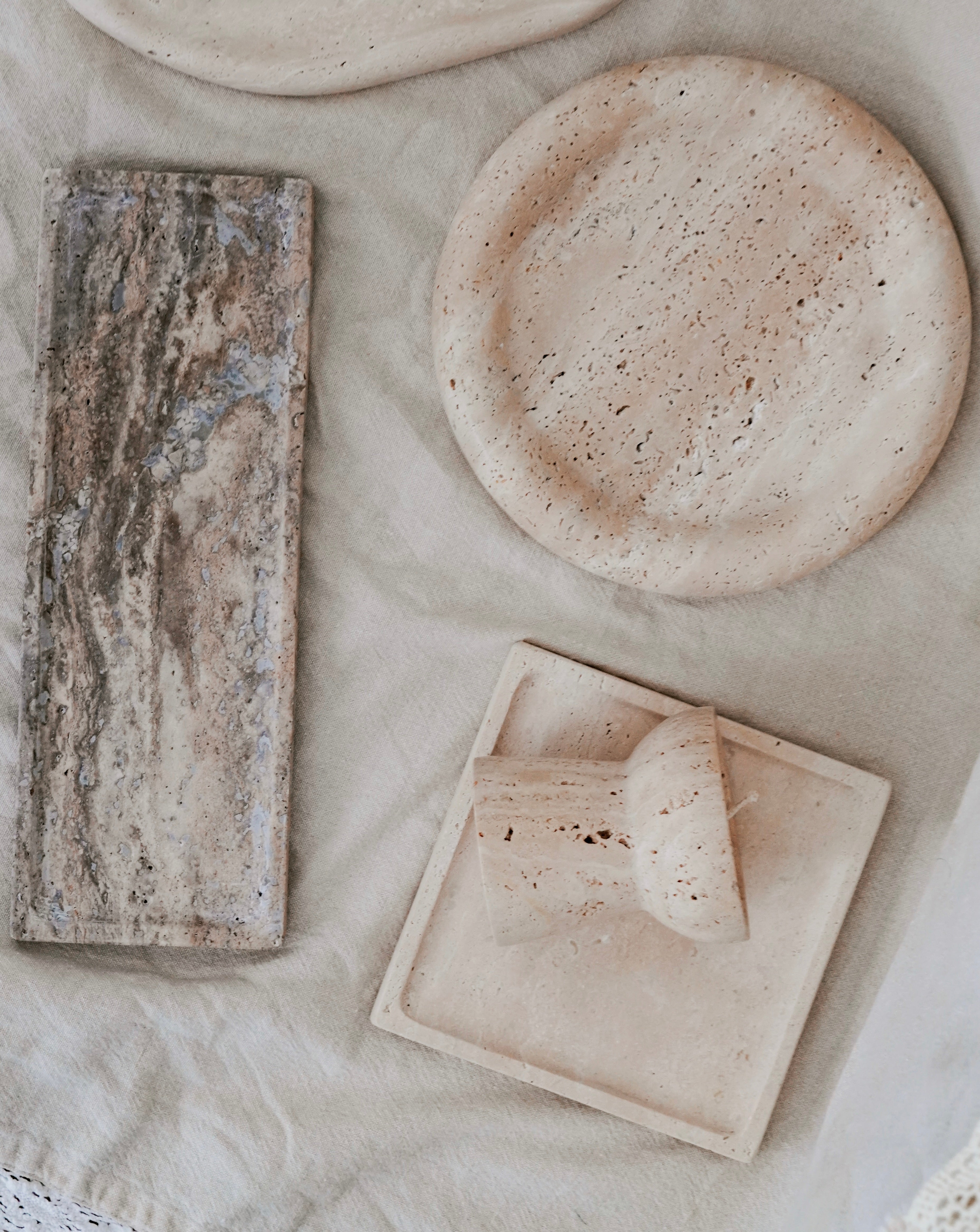 Travertine Round Marble Tray