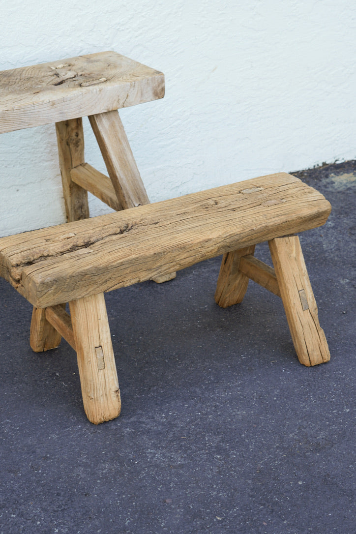 Vintage Wabi-Sabi Rustic Elm Wood Bench - Wide Bench