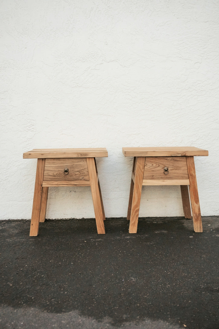 Sausalito Vintage Elm Wood Nightstand Side Table