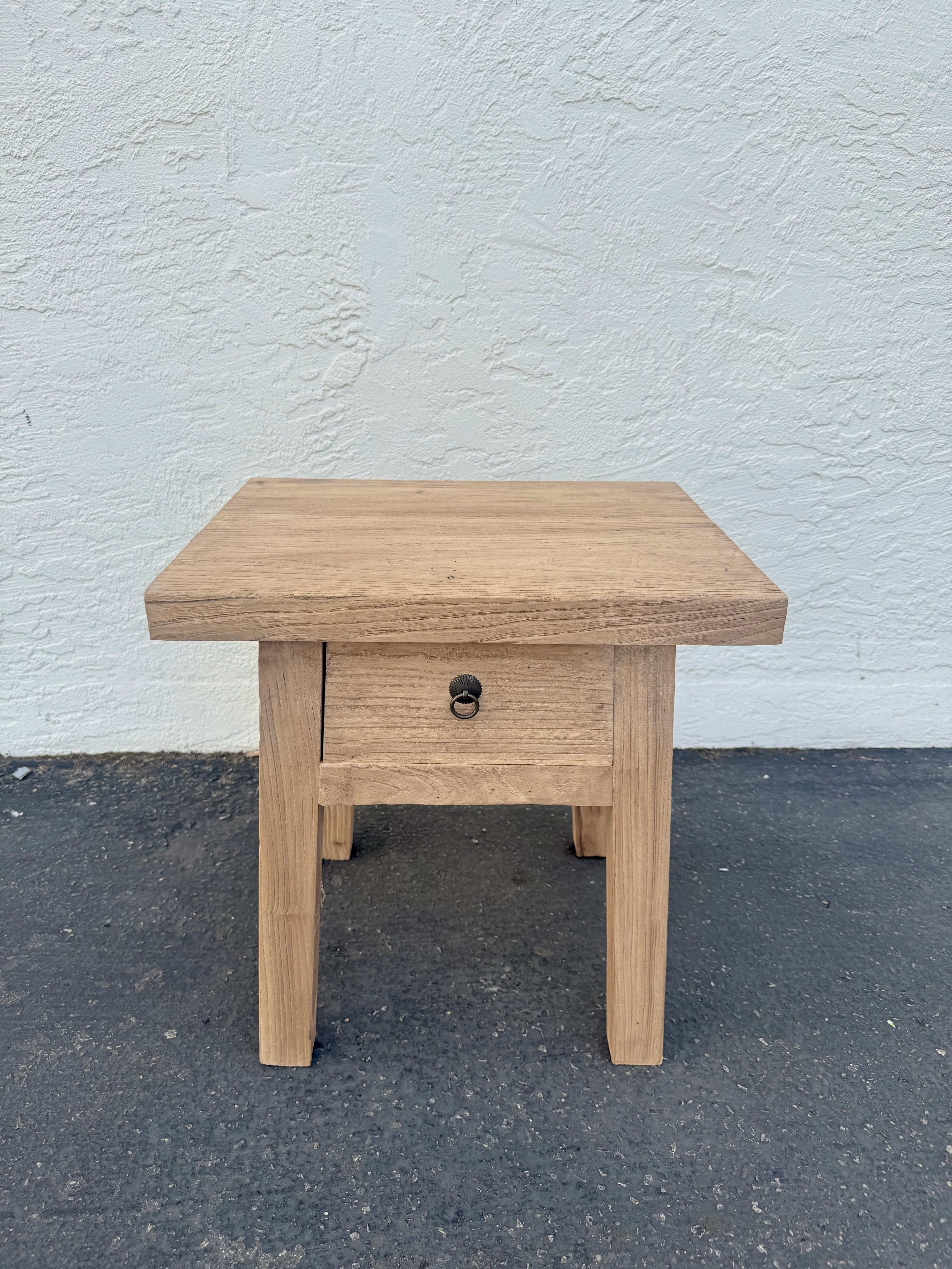 Sausalito Vintage Elm Wood Nightstand Side Table