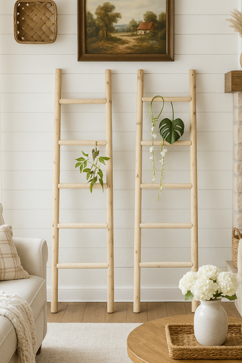 Rustic Pine Wood Decorative Ladder