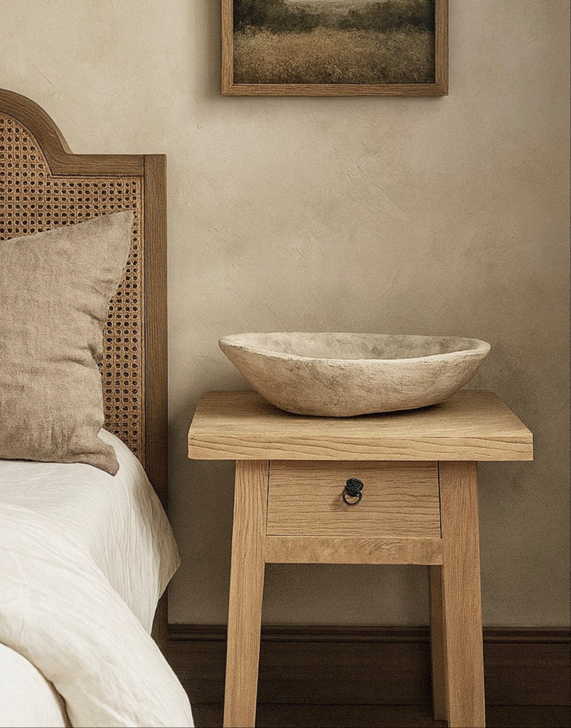 Sausalito Vintage Elm Wood Nightstand Side Table