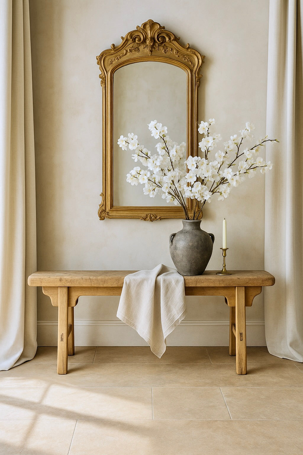 Lee Vintage Wabi-Sabi Rustic Elm Wood Bench