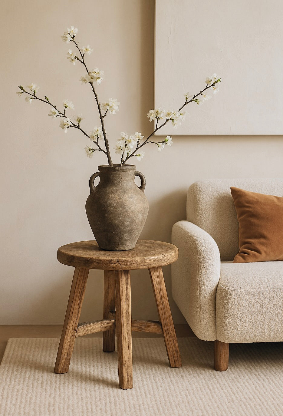 Harmony Vintage Rustic Elm Wood Round Side Table