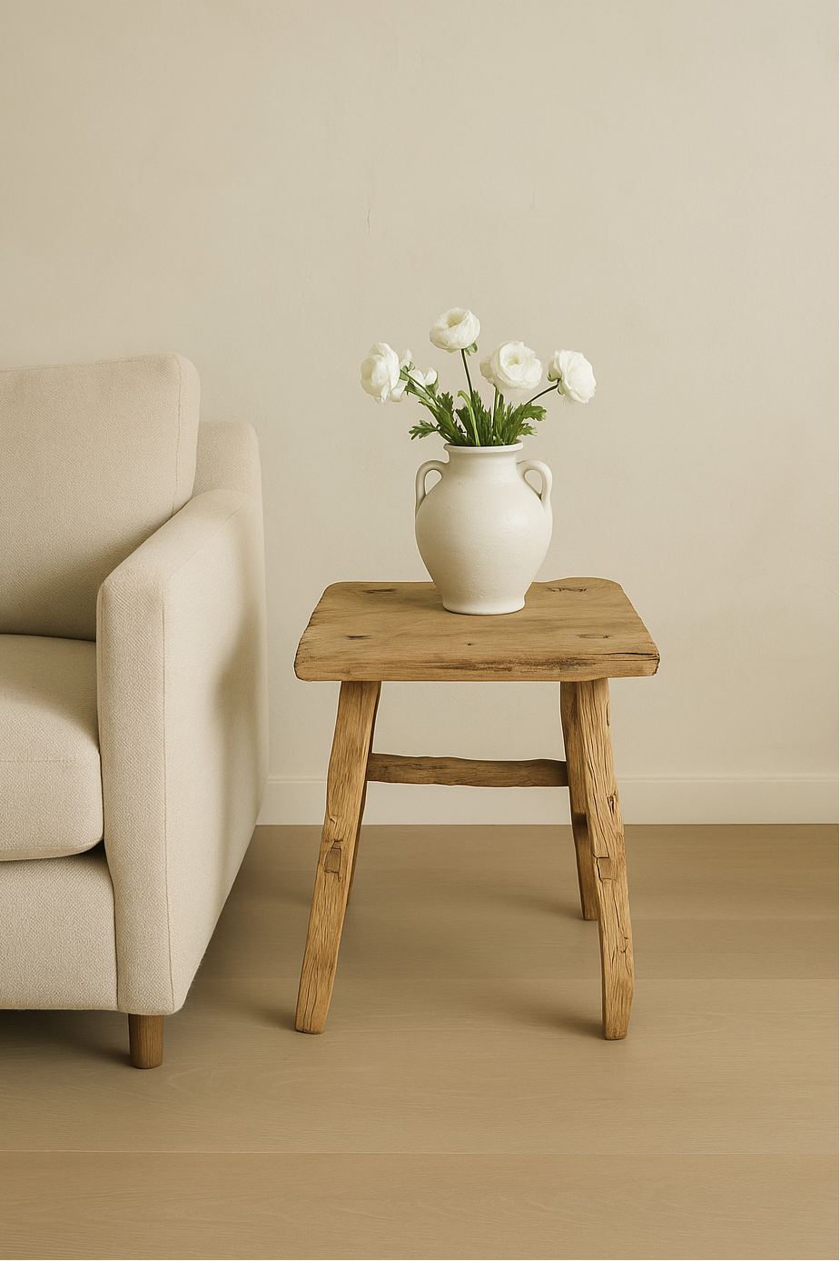 QingYing Vintage Rustic Wood Stool Side Table