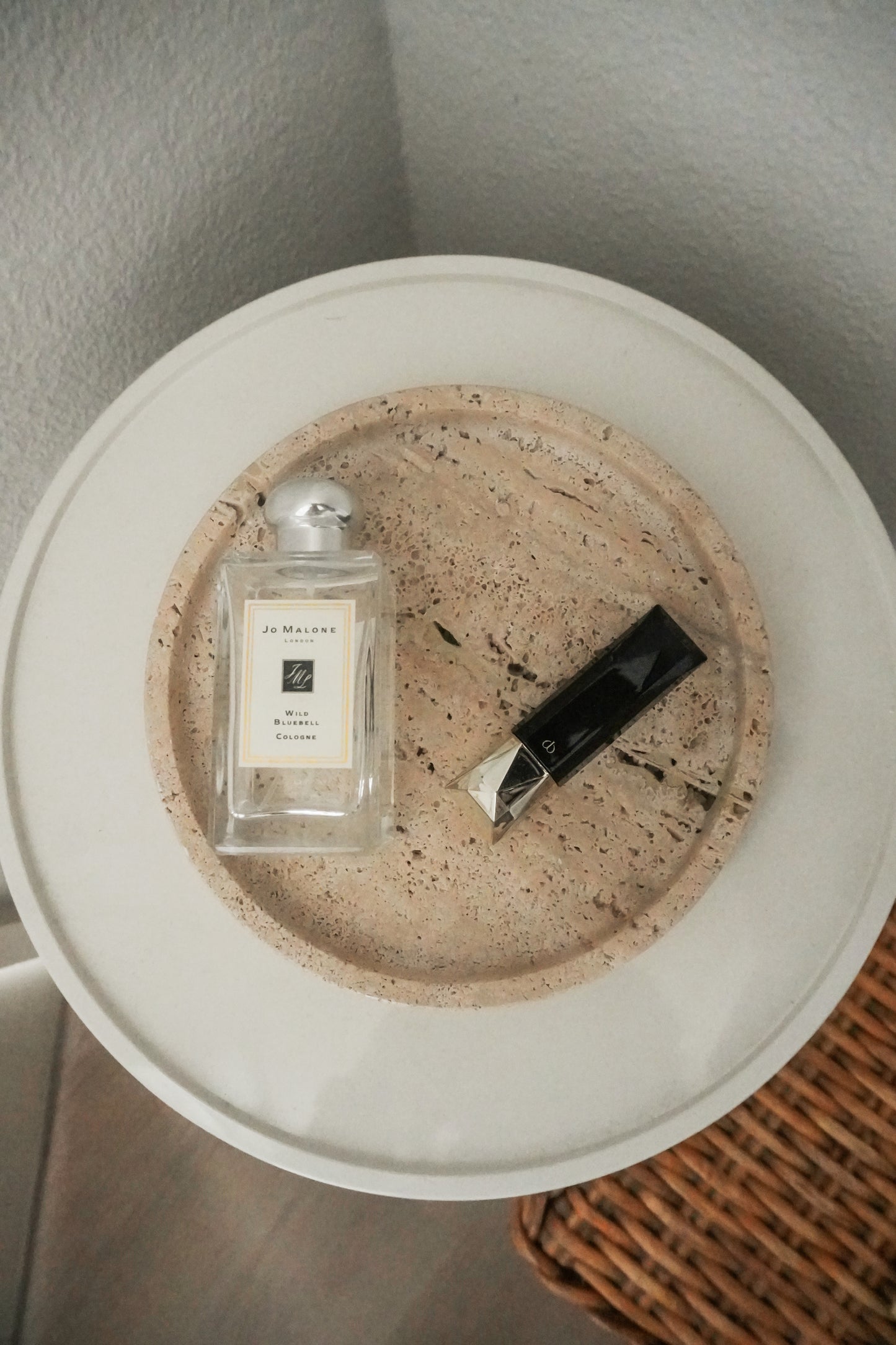 Round Travertine Marble Tray, Natural Stone Catchall Dish