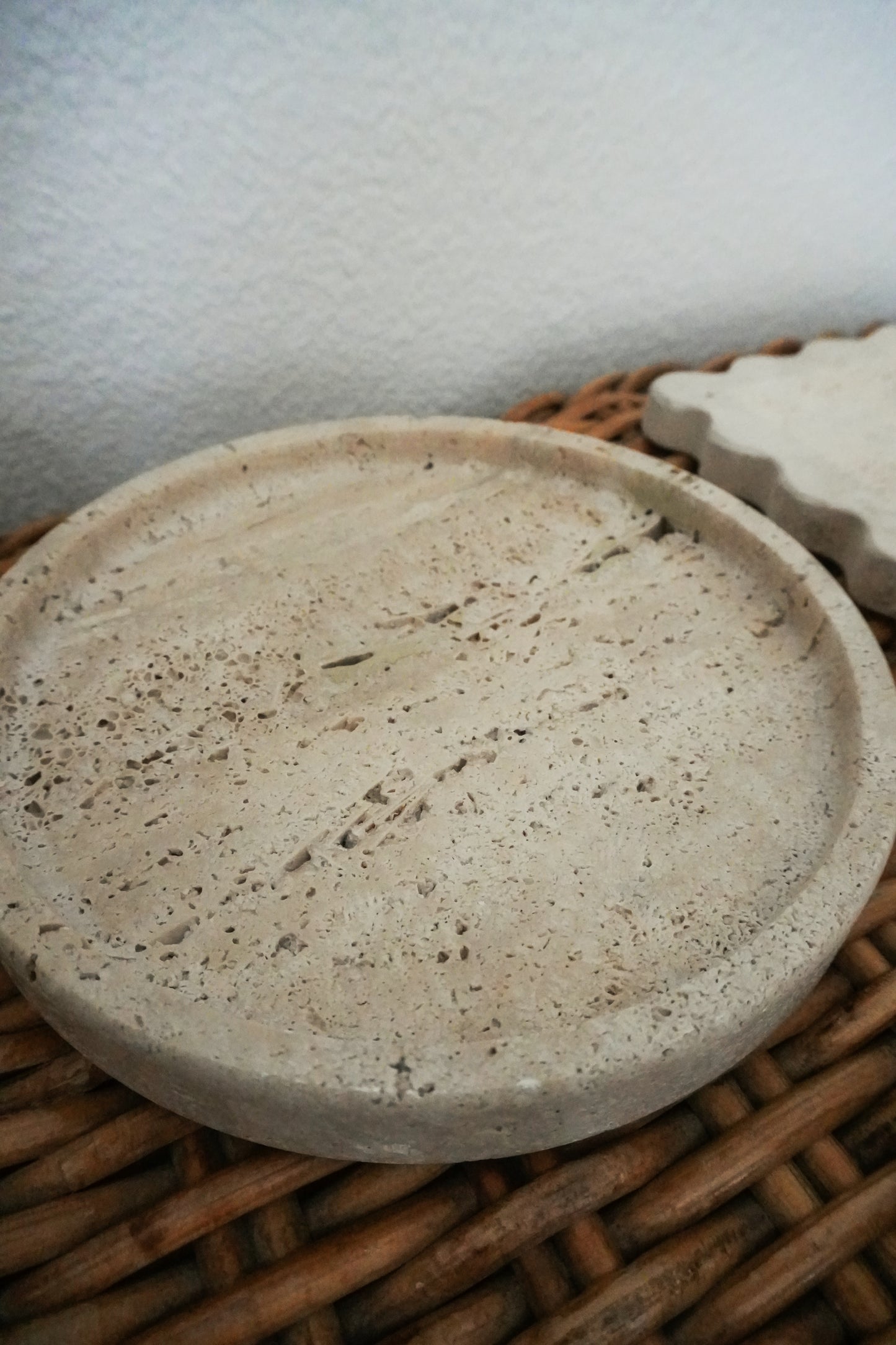 Round Travertine Marble Tray, Natural Stone Catchall Dish