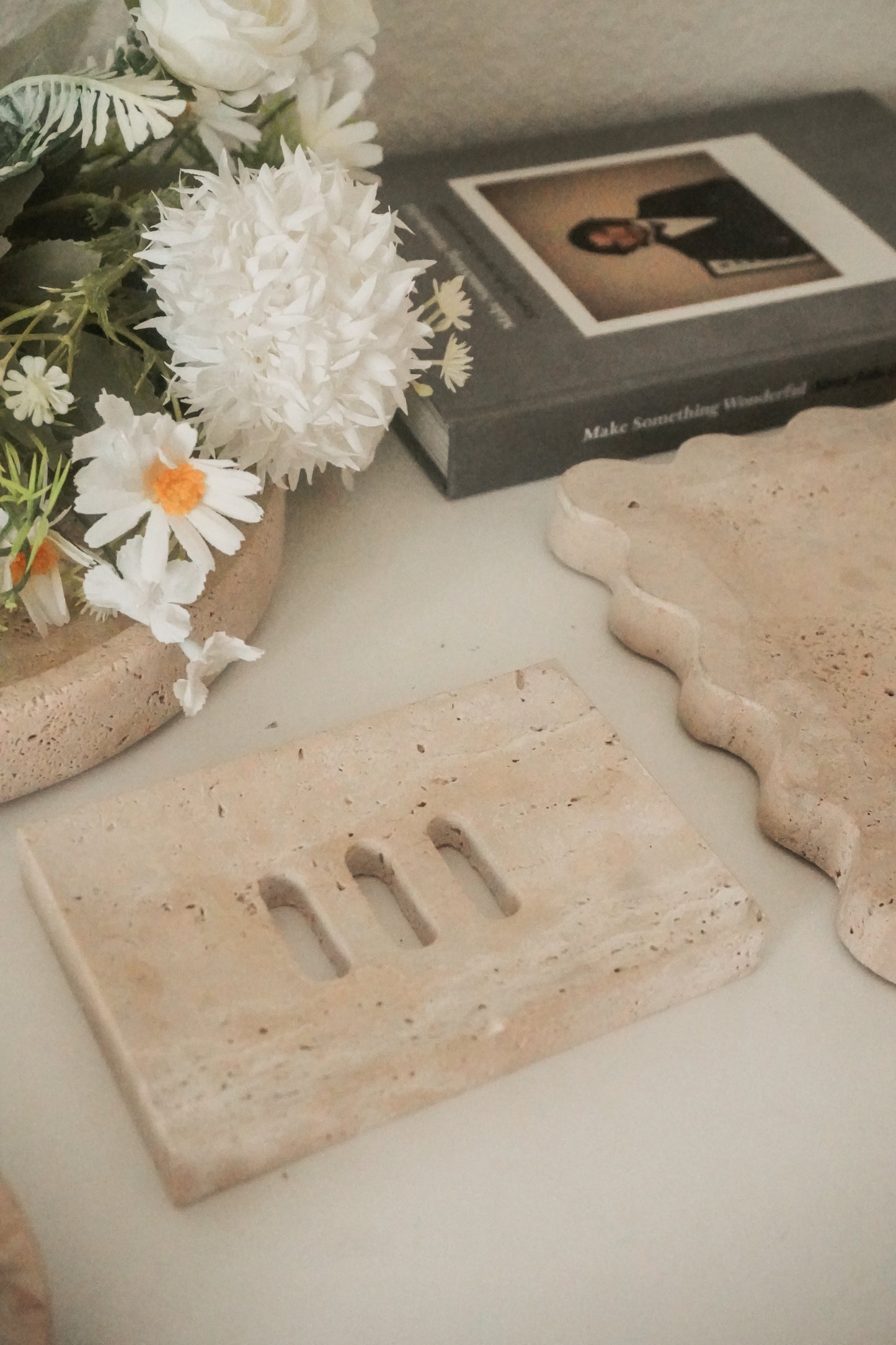 Travertine Marble Soap Dish with Drain