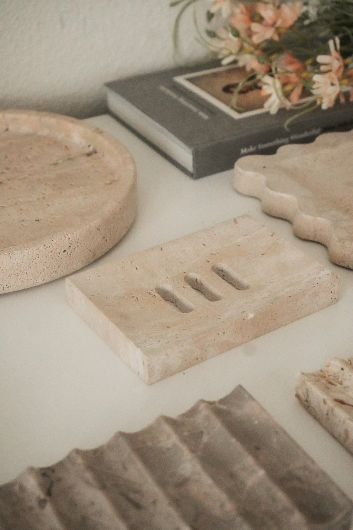 Travertine Marble Soap Dish with Drain