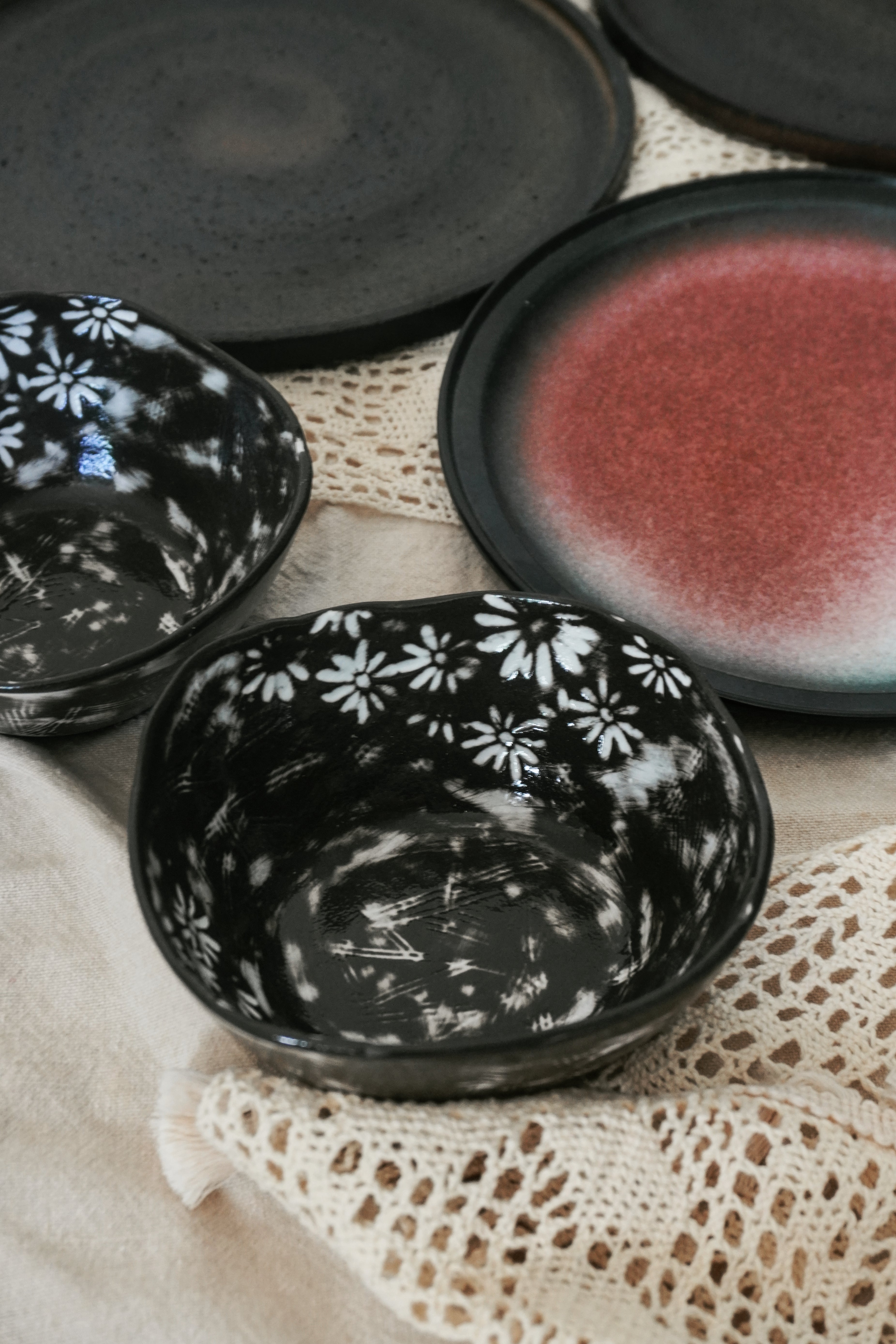 Handmade Black Floral Ceramic Bowls