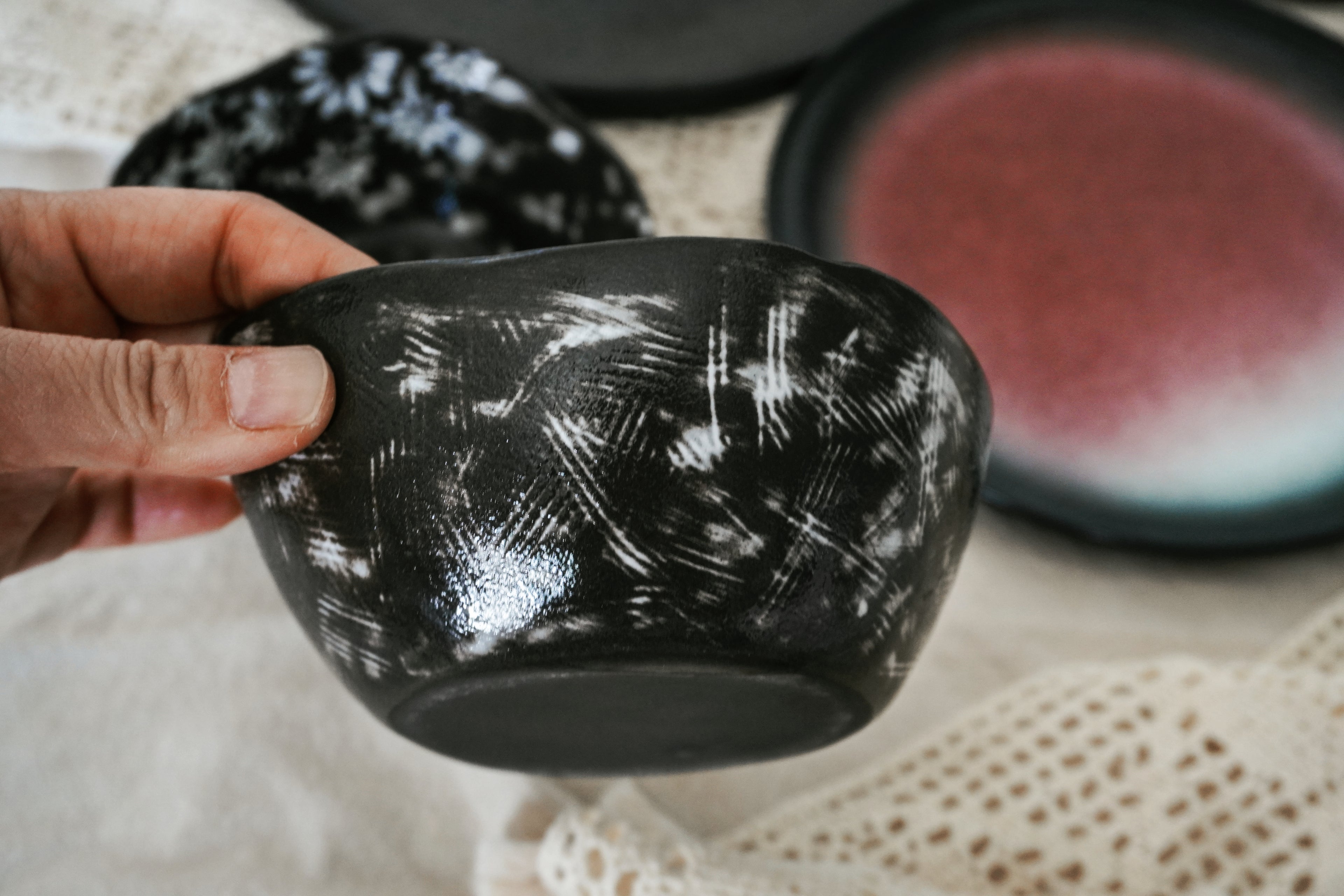 Handmade Black Floral Ceramic Bowls