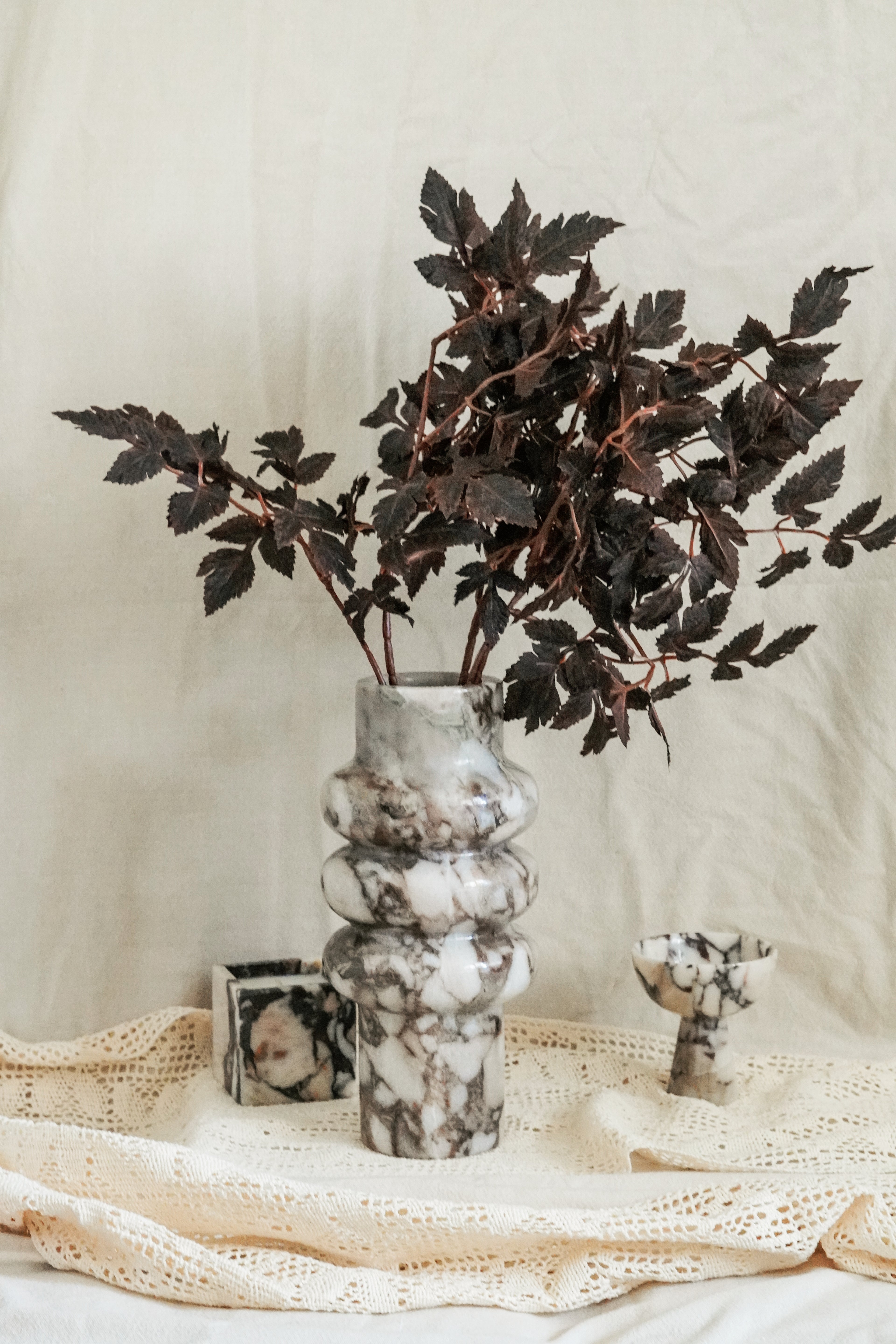 Sculptural Marble Vase – Smoky Grey