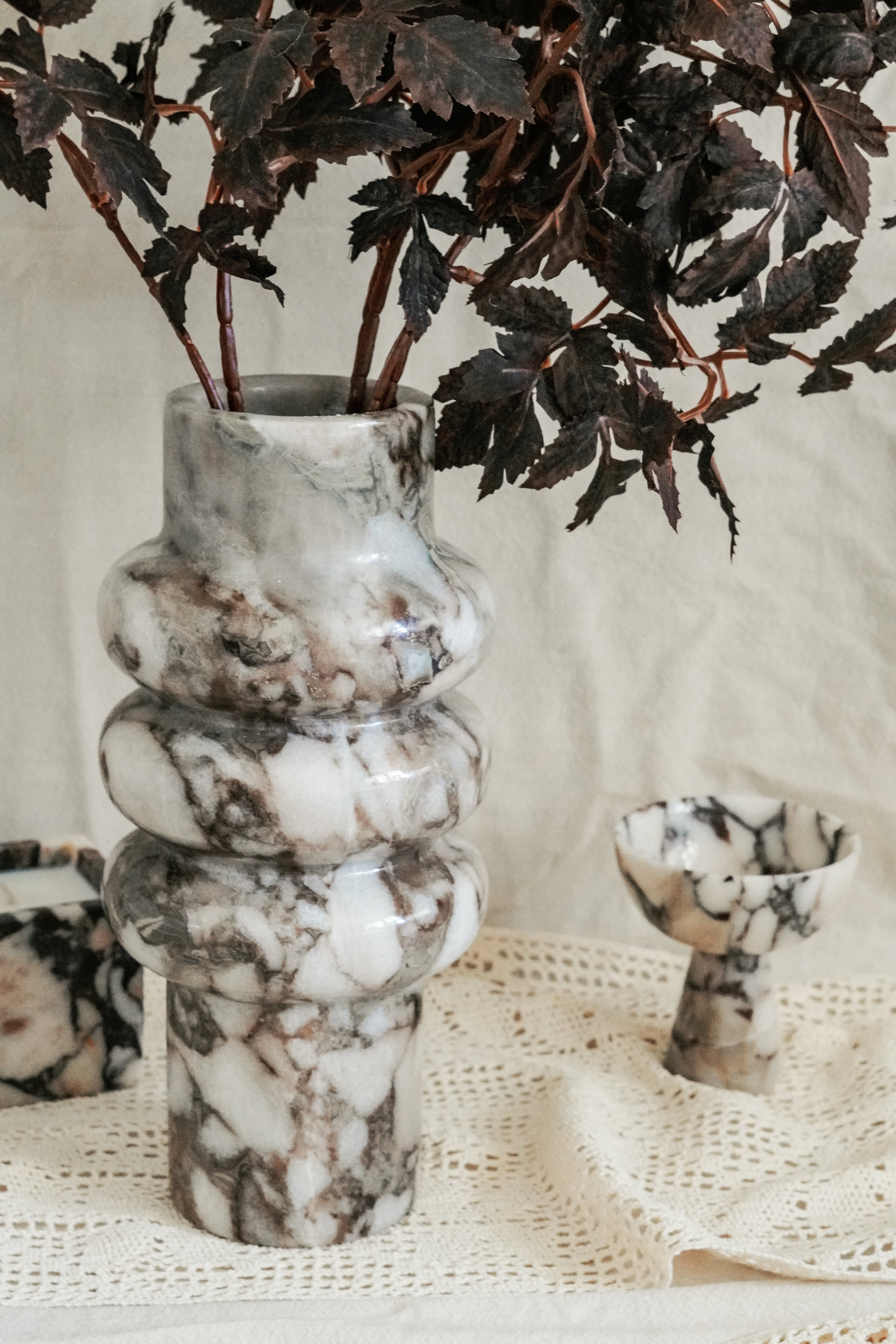 Sculptural Marble Vase – Smoky Grey