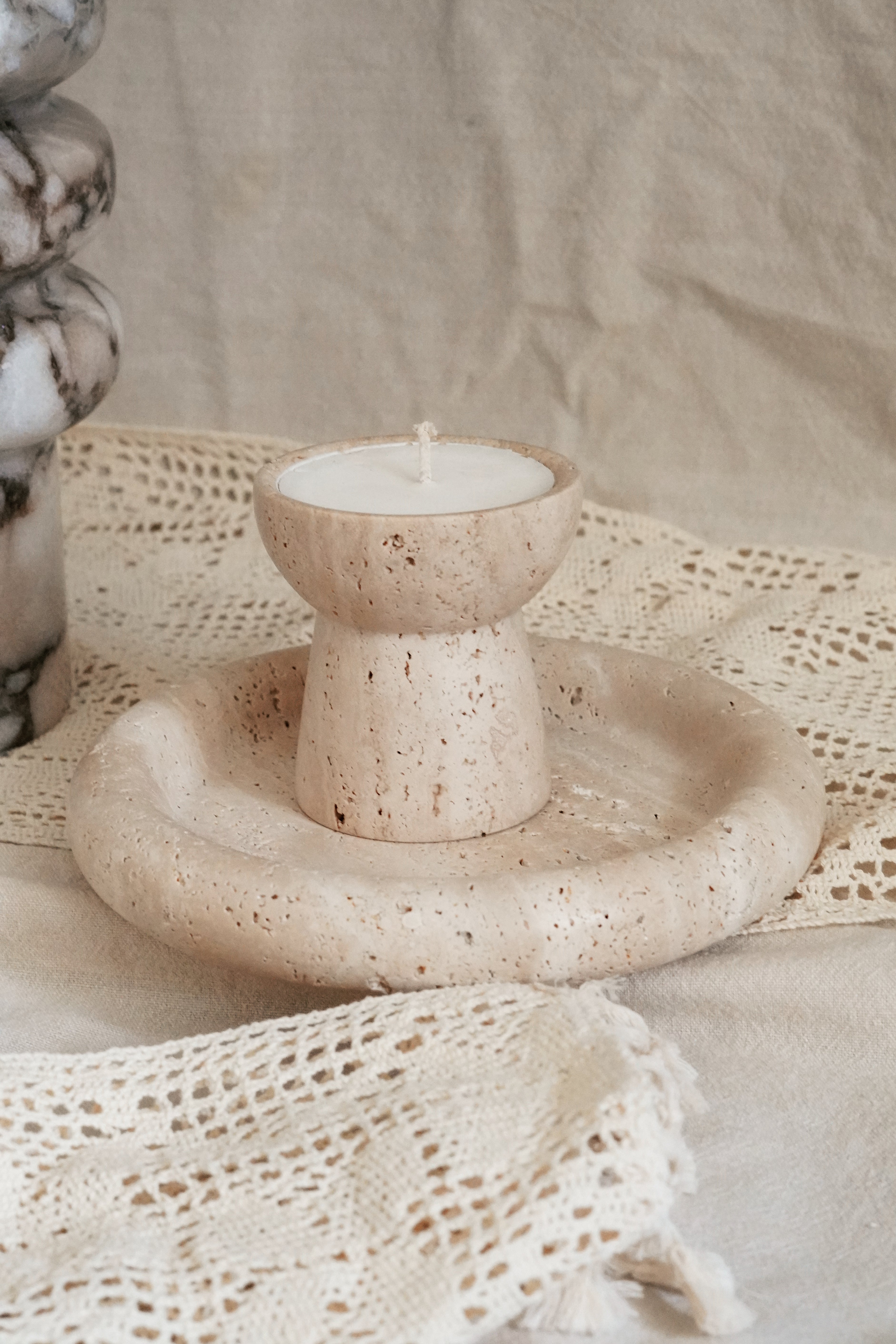 Travertine Round Marble Tray