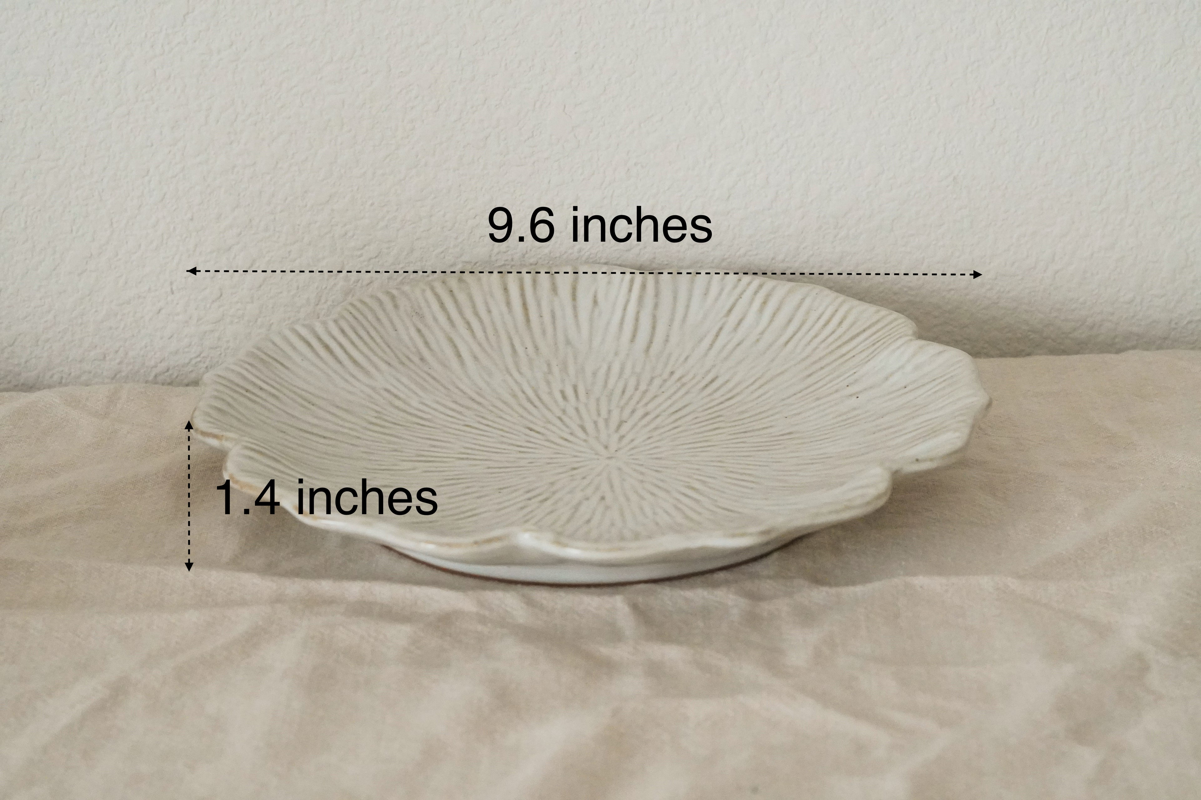 Handmade Porcelain Plate - 10" Elegant White Floral Dinnerware (L)