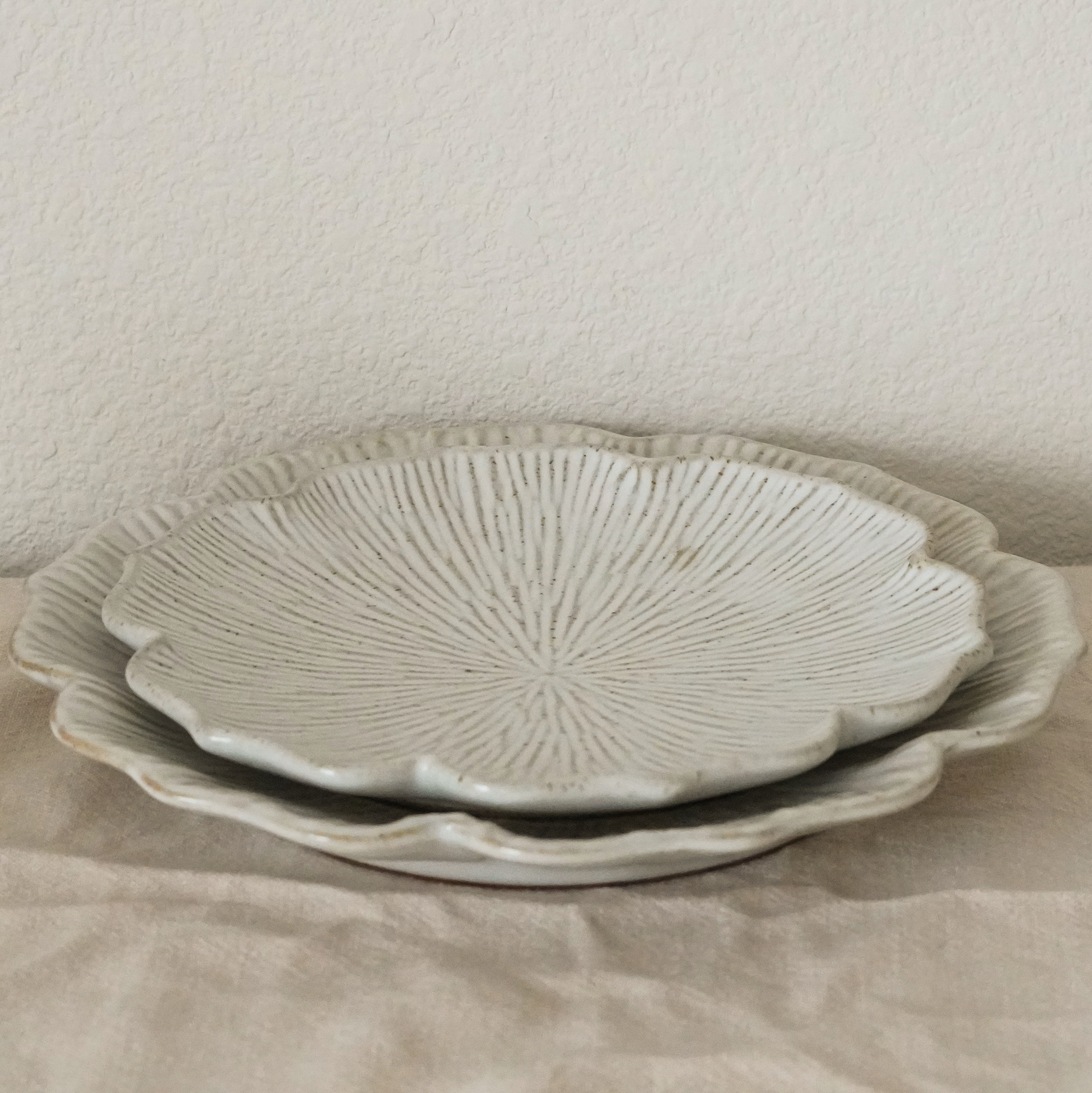 Handmade Porcelain Plate - 8‘’ Elegant White Floral Dinnerware (M)