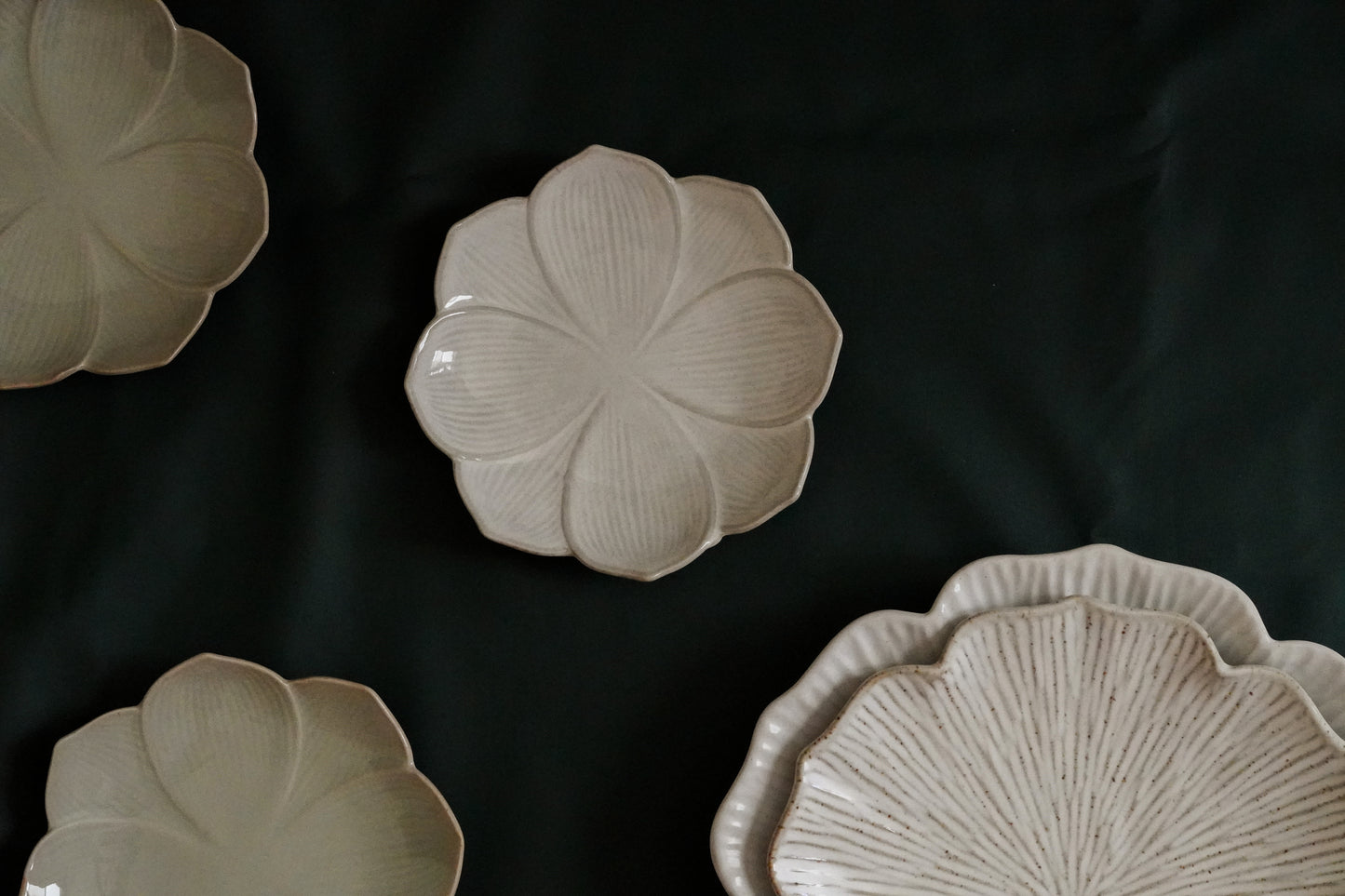 Beige White Handmade Porcelain Dessert Plate - 6" Lotus Flower