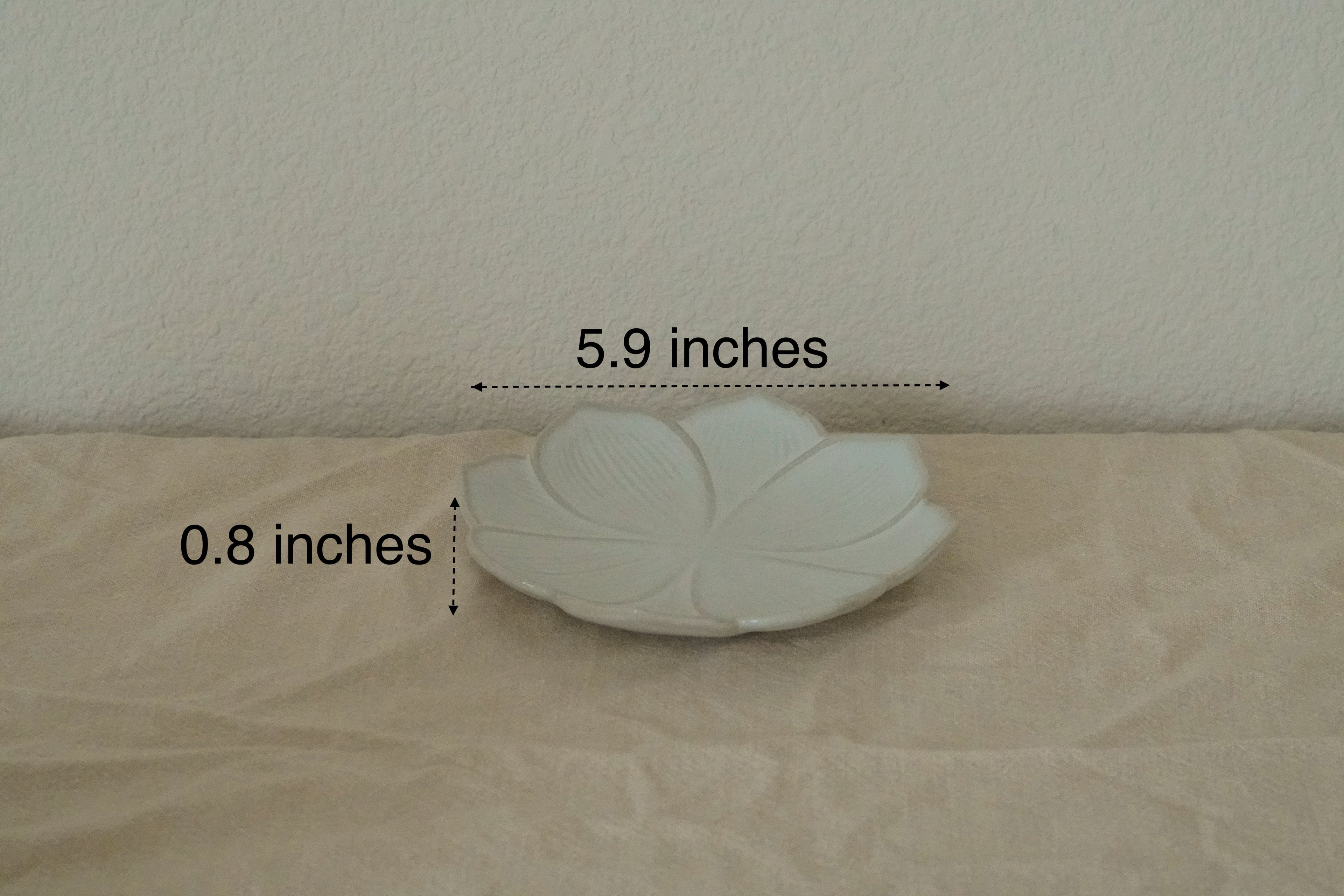 Beige White Handmade Porcelain Dessert Plate - 6" Lotus Flower