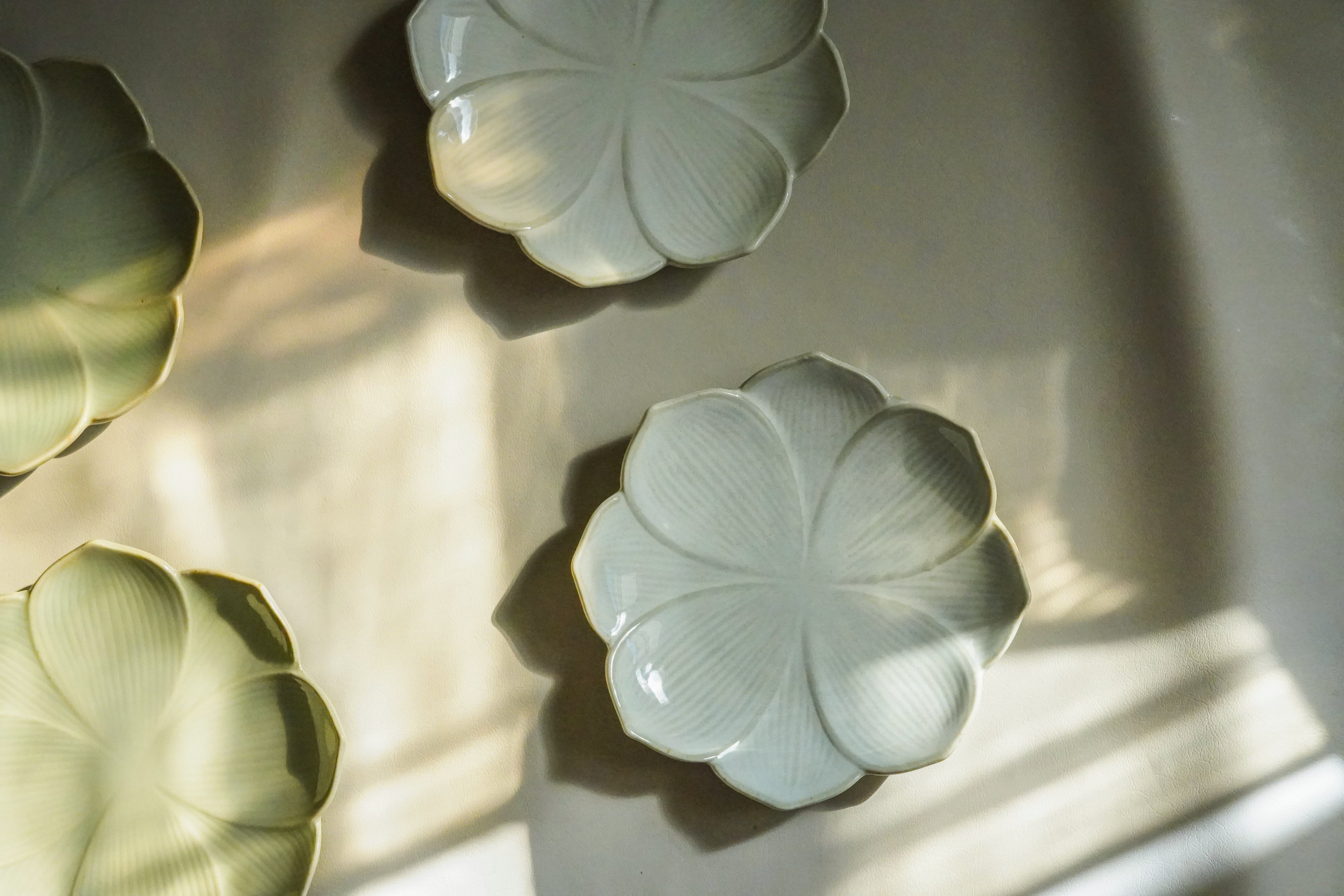 Beige White Handmade Porcelain Dessert Plate - 6" Lotus Flower