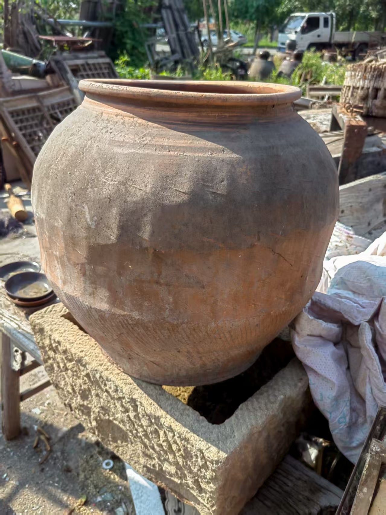 Vintage Rustic Terracotta Brown Pot, Vessel Planter - XLarge