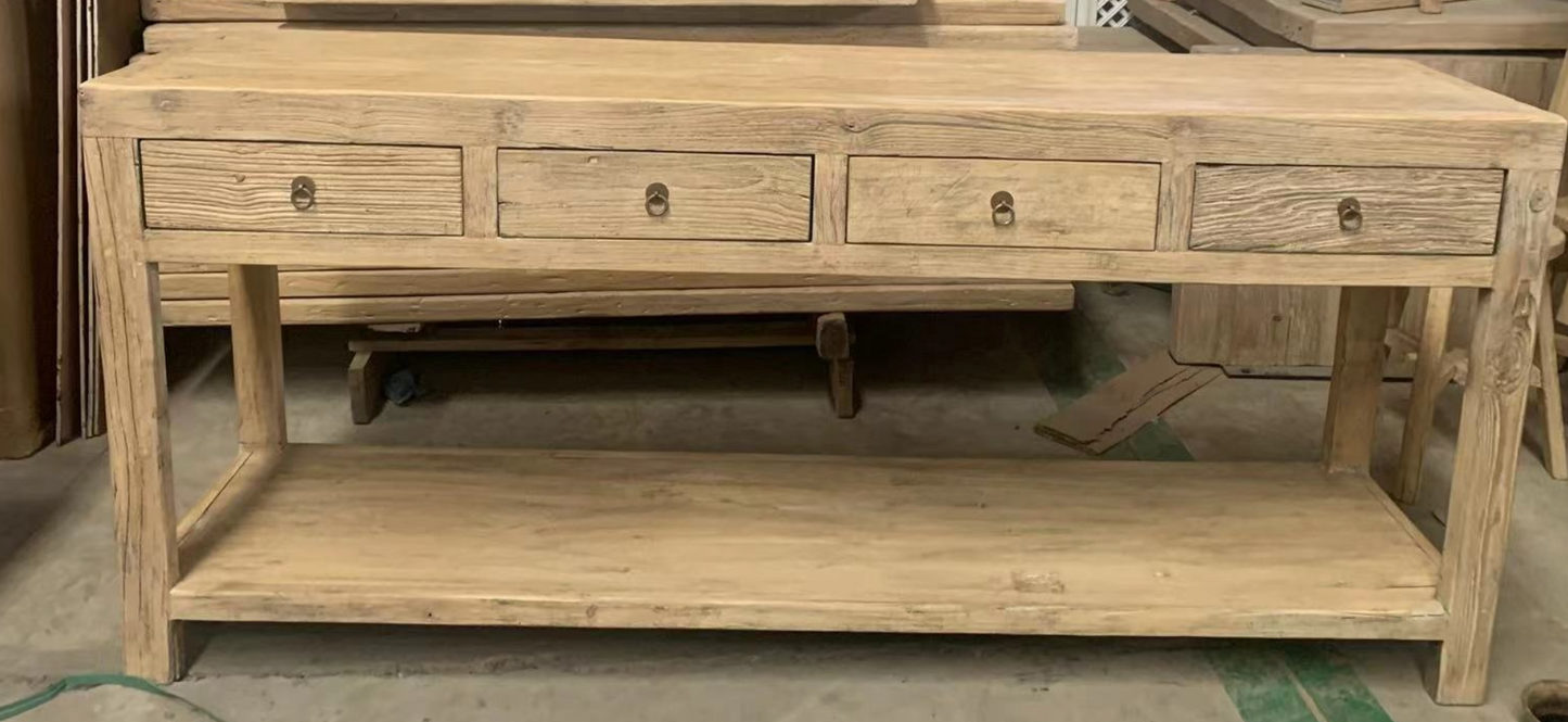 Kai Vintage Reclaimed Elm Wood Console Table with Drawers--2 size