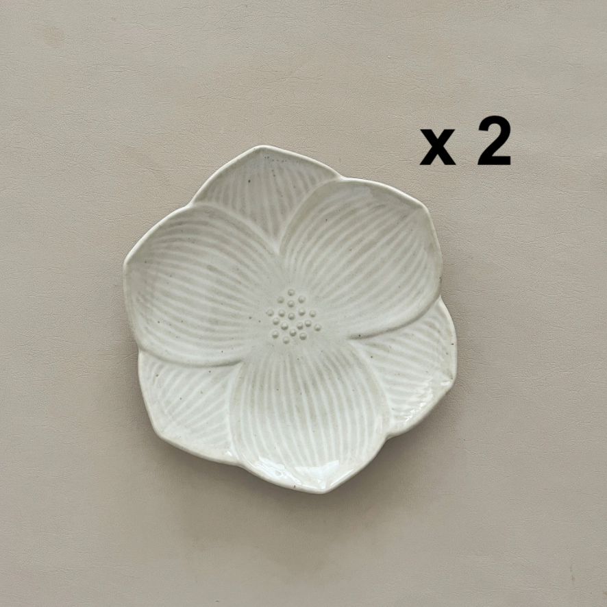 Beige White Handmade Porcelain Dessert Plate - 6" Lotus Flower