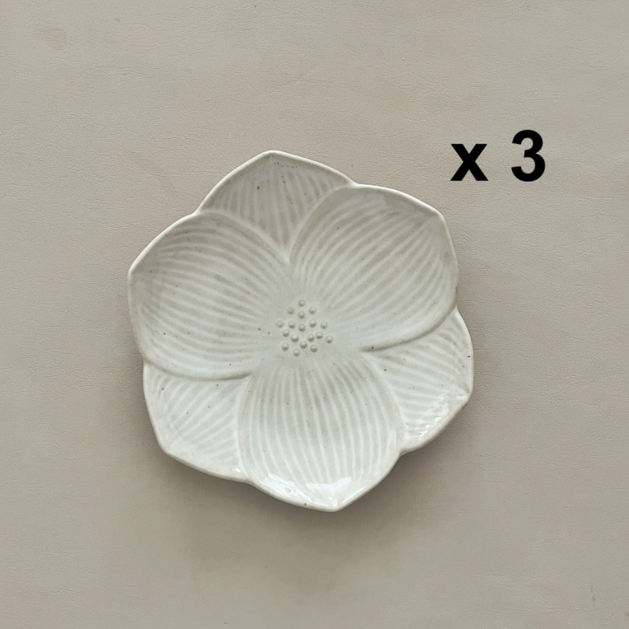 Beige White Handmade Porcelain Dessert Plate - 6" Lotus Flower