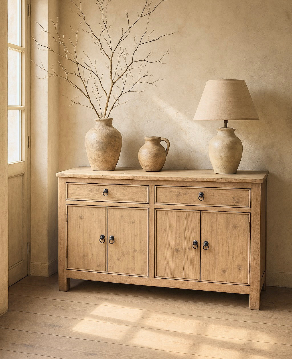 Yun Vintage Pine Wood Sideboard With Drawers-3 Sizes
