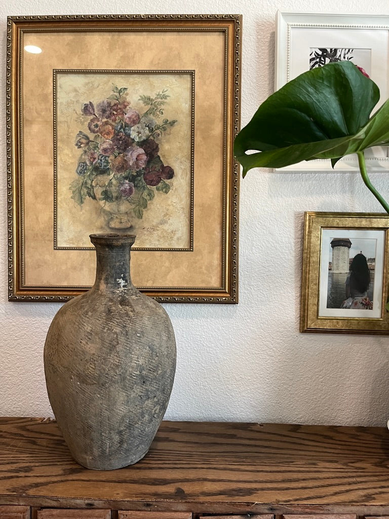 Vintage Rustic Clay Pot with Handles - Pearl Shape, Xia Dynasty