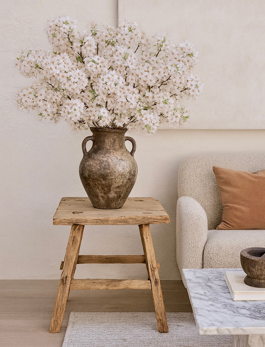 QingYing Vintage Rustic Wood Stool Side Table