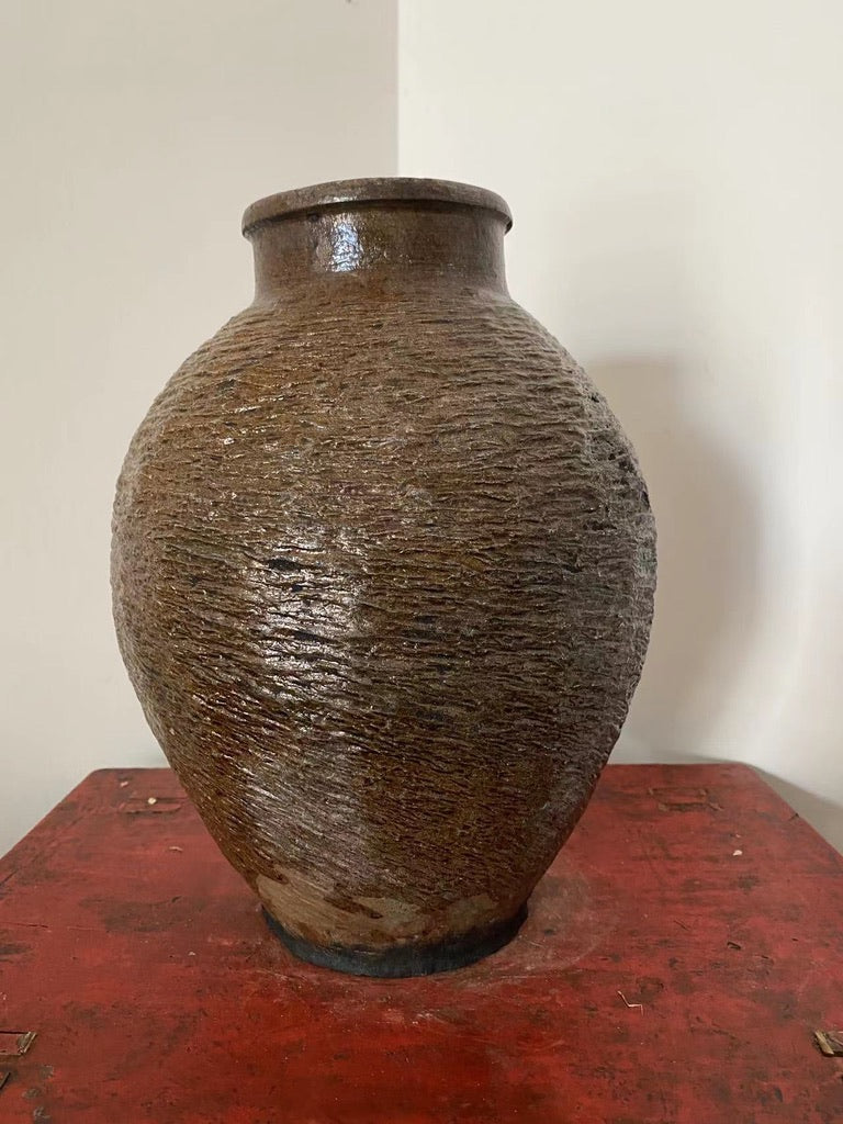 Vintage Rustic Clay Pot with Handles - Pearl Shape, Xia Dynasty
