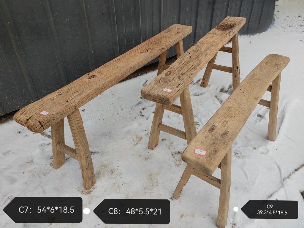 Vintage Wabi-Sabi Rustic Elm Wood Bench - Regular Size