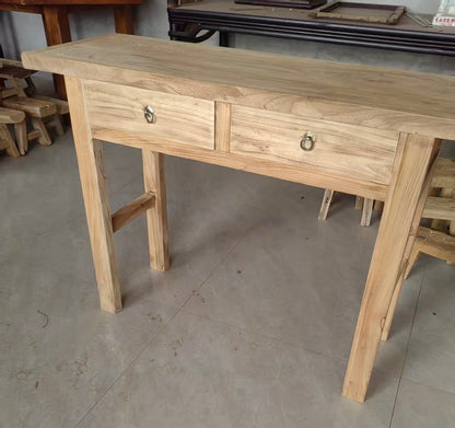 Vintage Reclaimed Elm Wood Console Table With Drawer