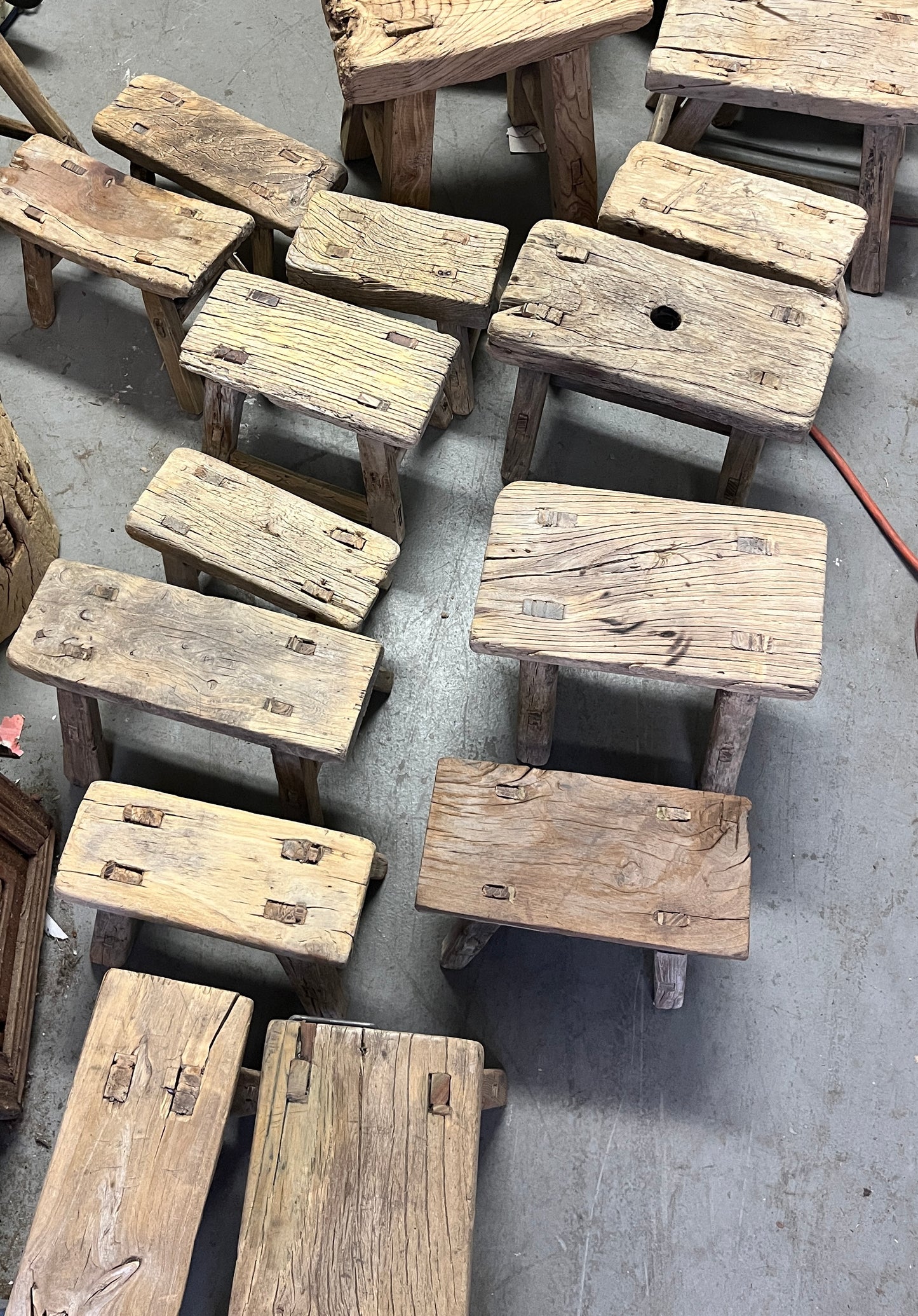 Antique Rustic Elm Wood Mini Stool--Various Sizes