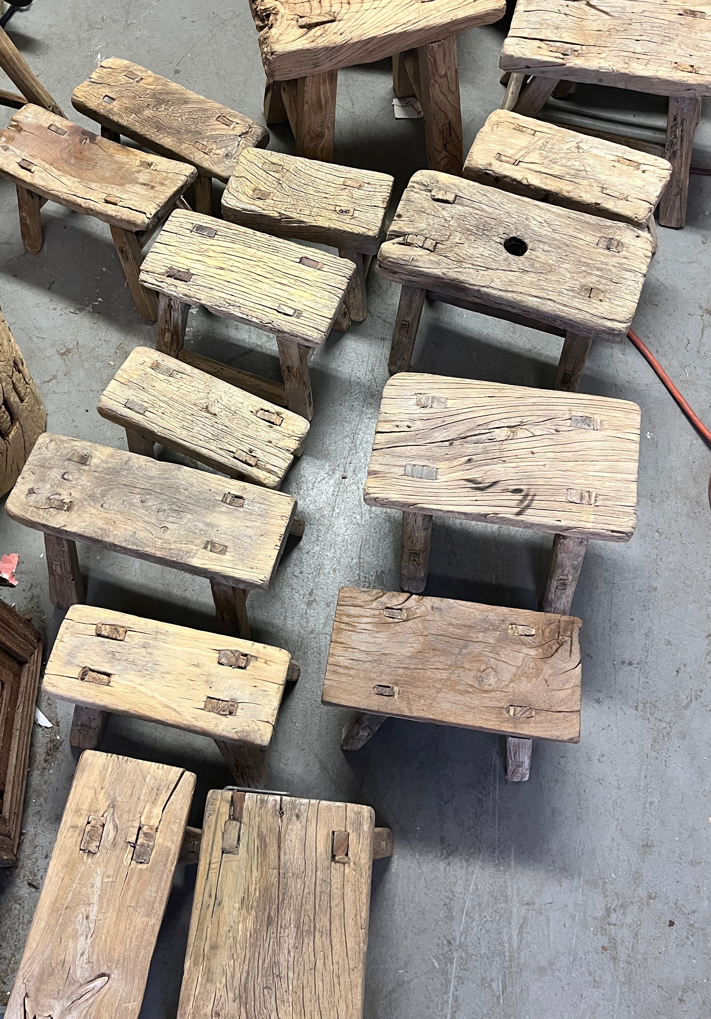 Antique Rustic Elm Wood Mini Stool--Various Sizes