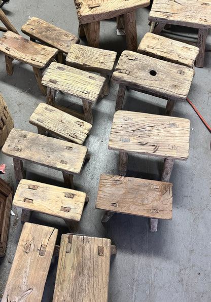 Antique Rustic Elm Wood Mini Stool--Various Sizes