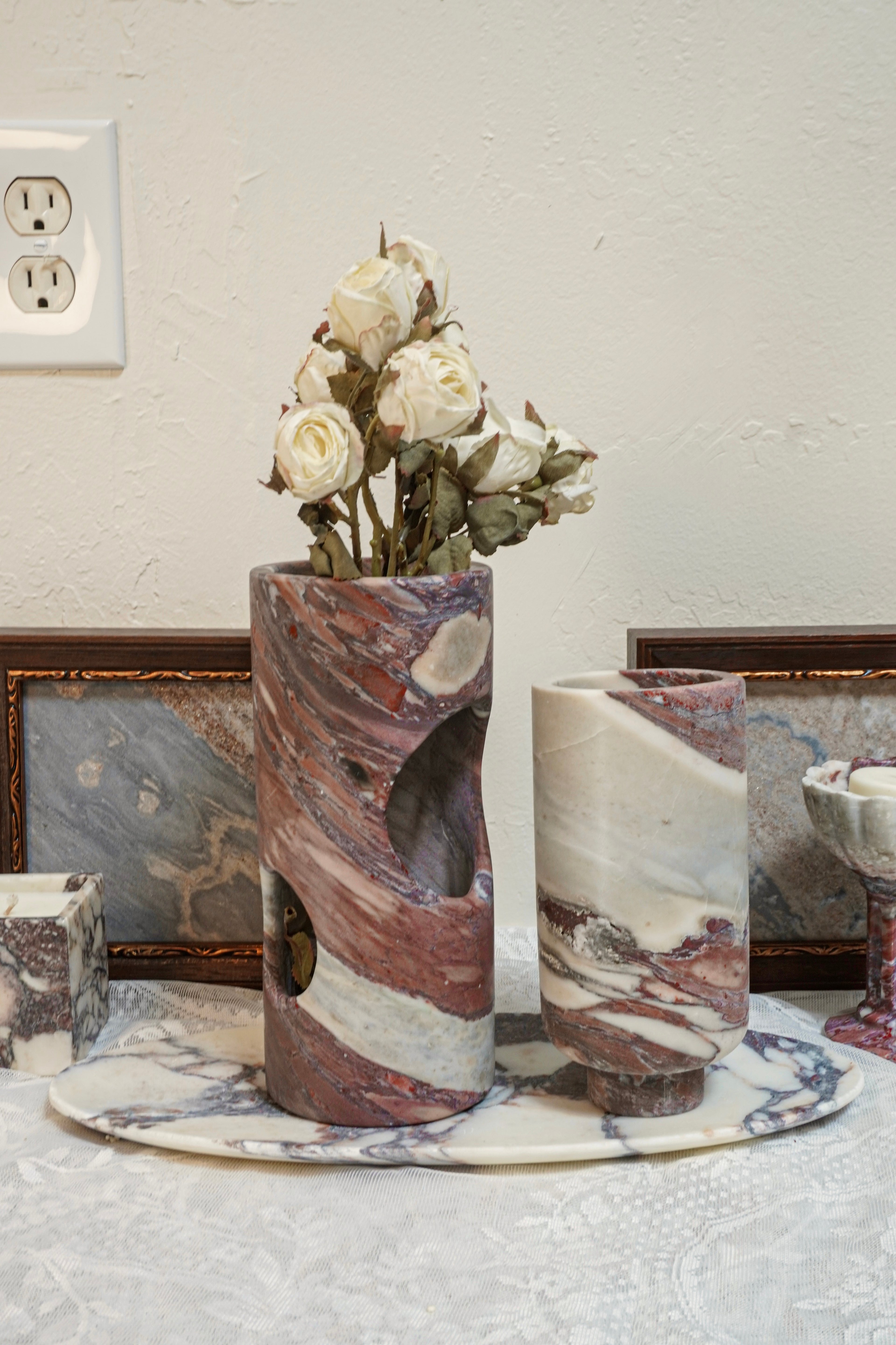 Calacatta Viola Marble Vases with Scalloped Edge--2 Sizes