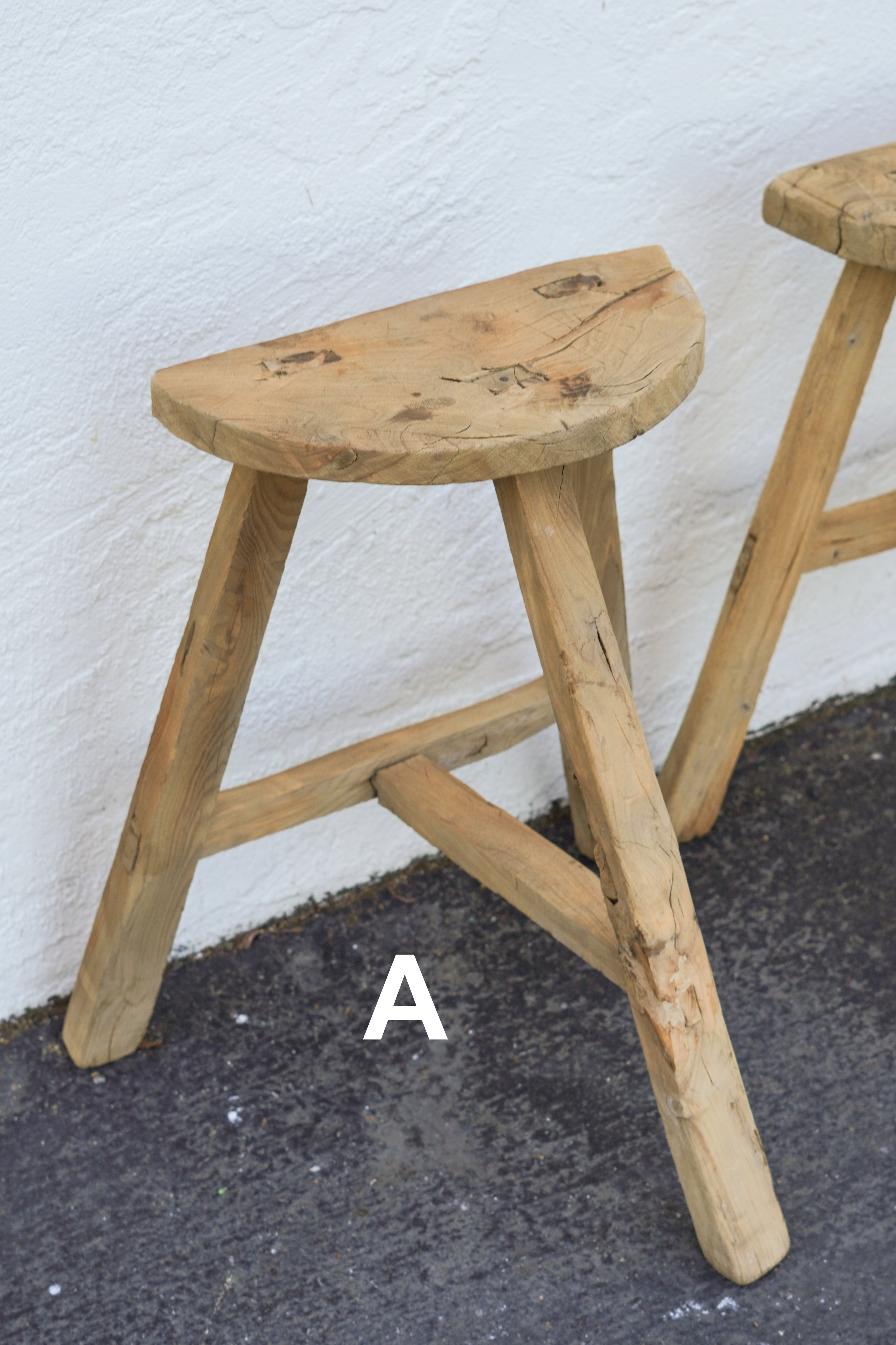 Vintage Wabi-Sabi Rustic Elm Wood Stool - High Chair