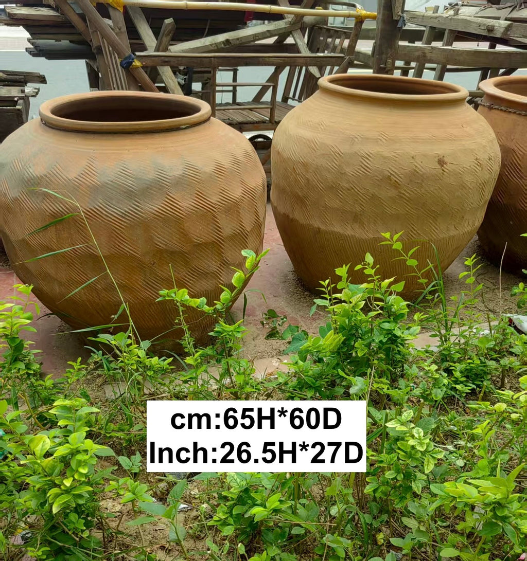Vintage Rustic Terracotta Brown Pot, Vessel Planter - XLarge