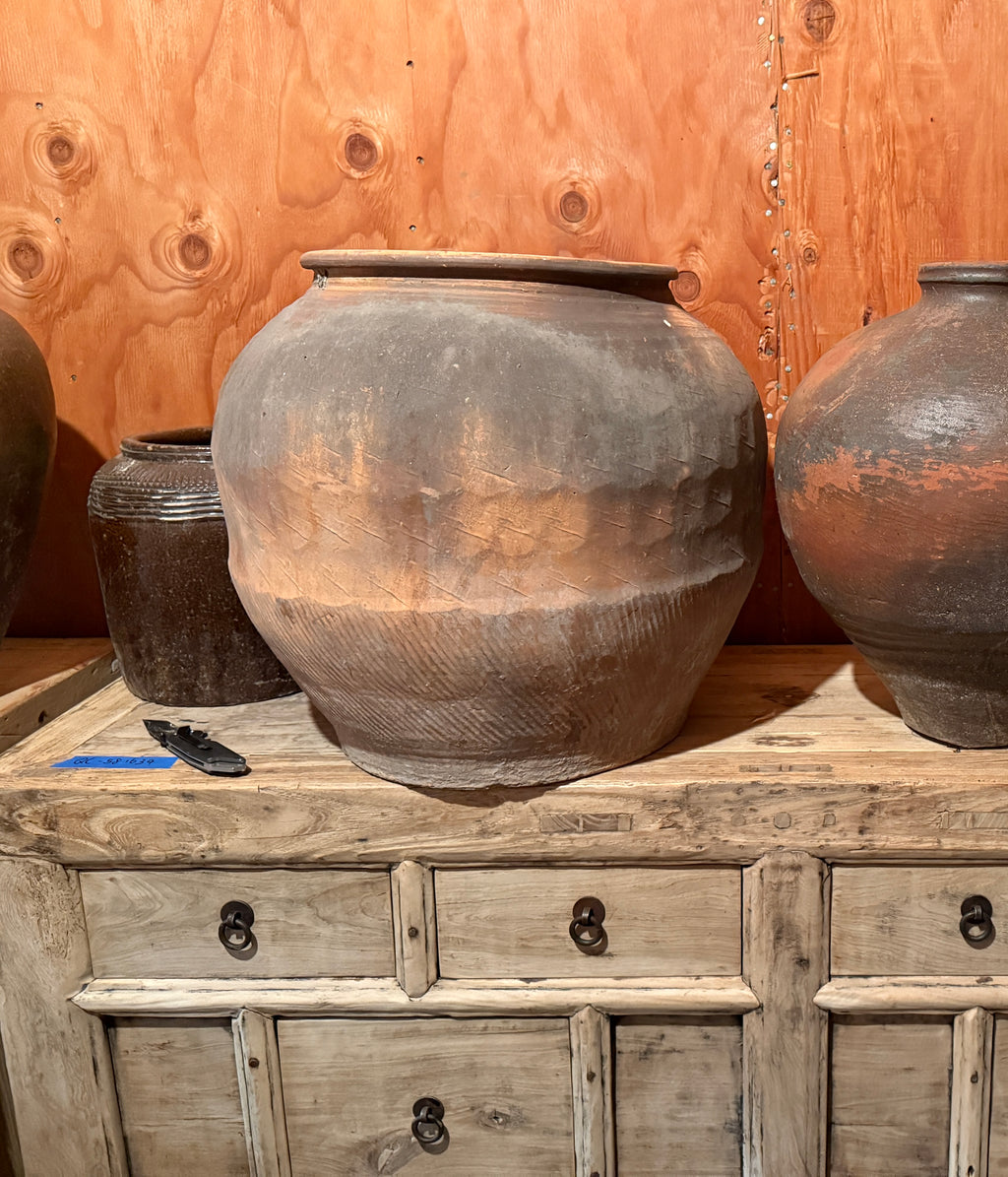 Vintage Rustic Terracotta Brown Pot, Vessel Planter - XLarge