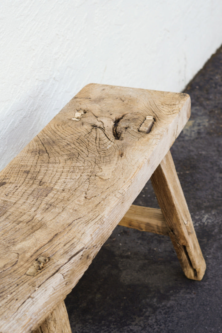 Vintage Wabi-Sabi Rustic Elm Wood Bench - Wide Bench