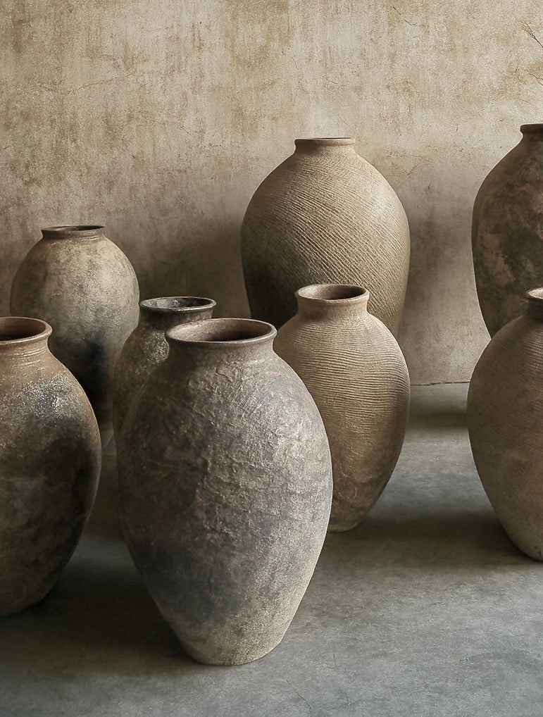 Vintage Rustic Clay Pot with Handles - Pearl Shape, Xia Dynasty