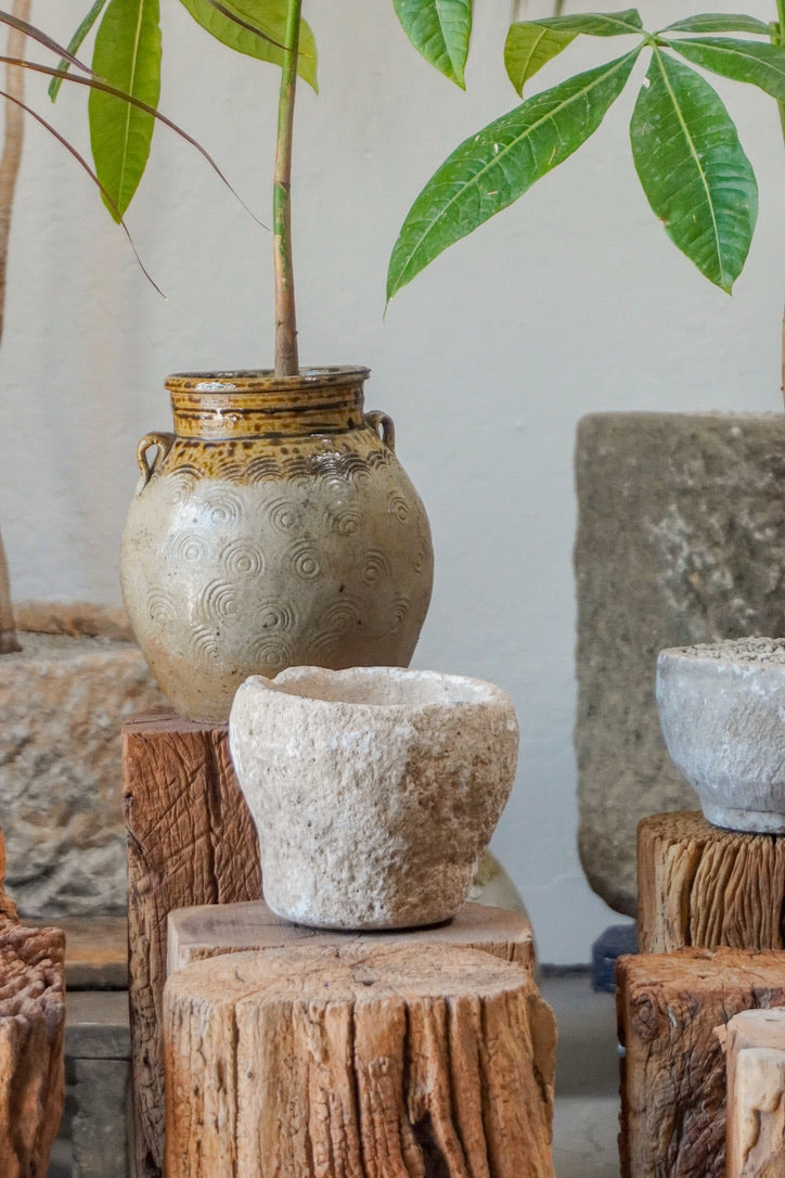Vintage Stone Mortar, Wabi-sabi Stone Grinder Bowl, Farmhouse Style Stone Bowl