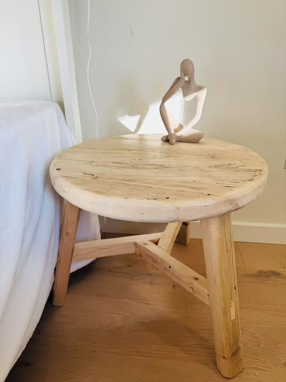 Harmony Vintage Rustic Elm Wood Round Side Table