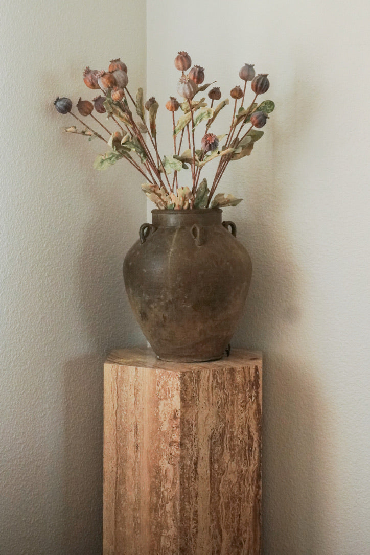 Vintage Rustic Clay Pot with Handles - Pearl Shape