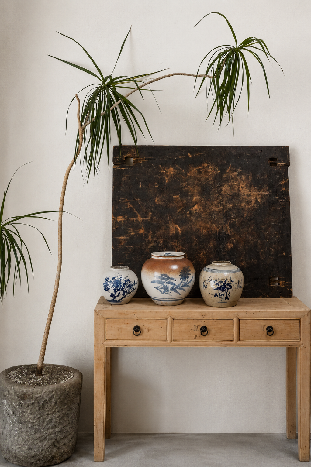8 ft Dracaena Marginata With Vintage Stone Planter