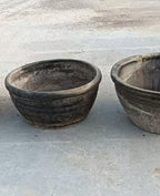 Vintage Rustic Clay Planter - Wide Mouth, Grey, Asian Style